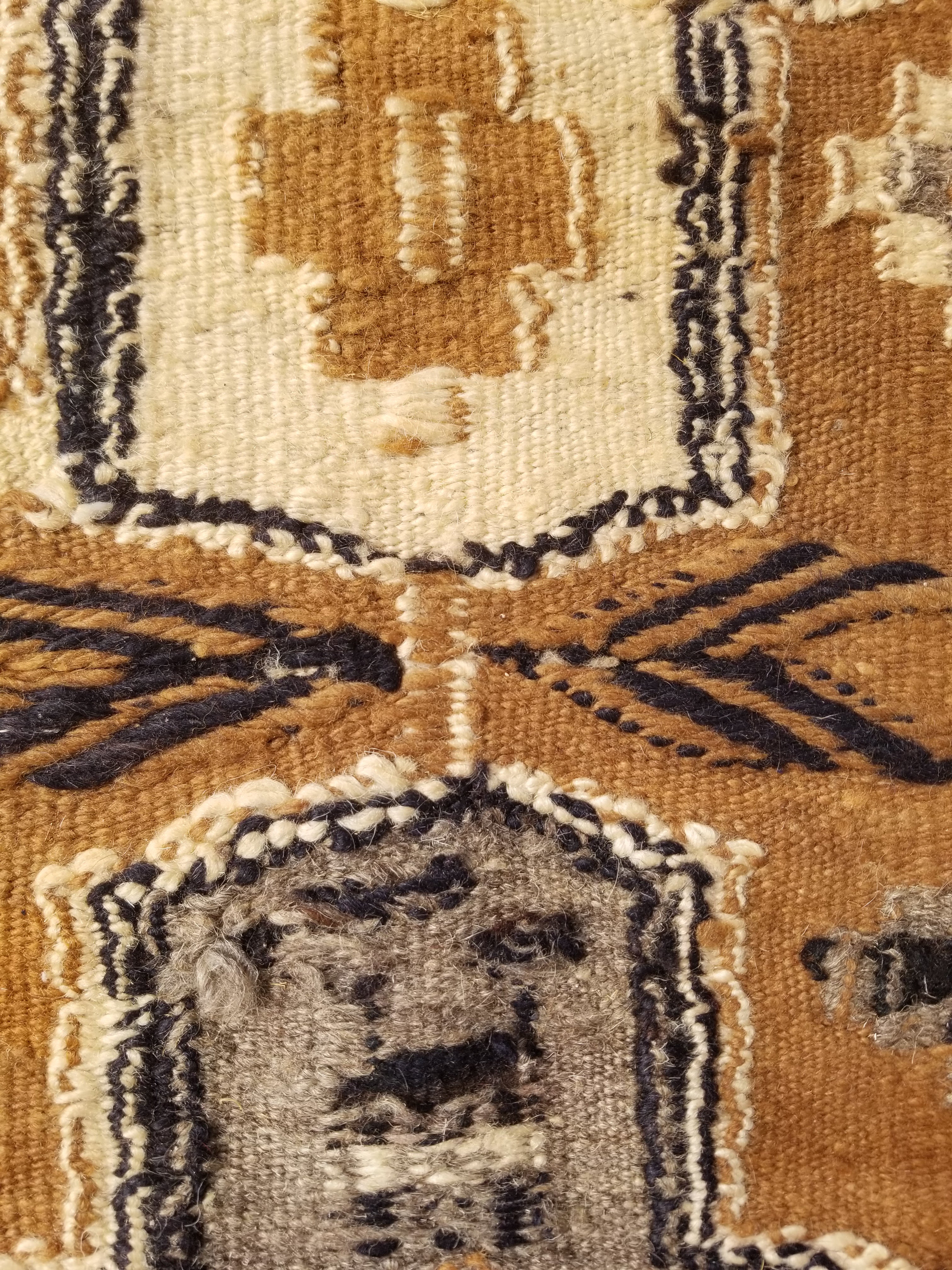 Vintage Traditional Native American Handmade Wool Brown & Beige Kilim 256x104cm