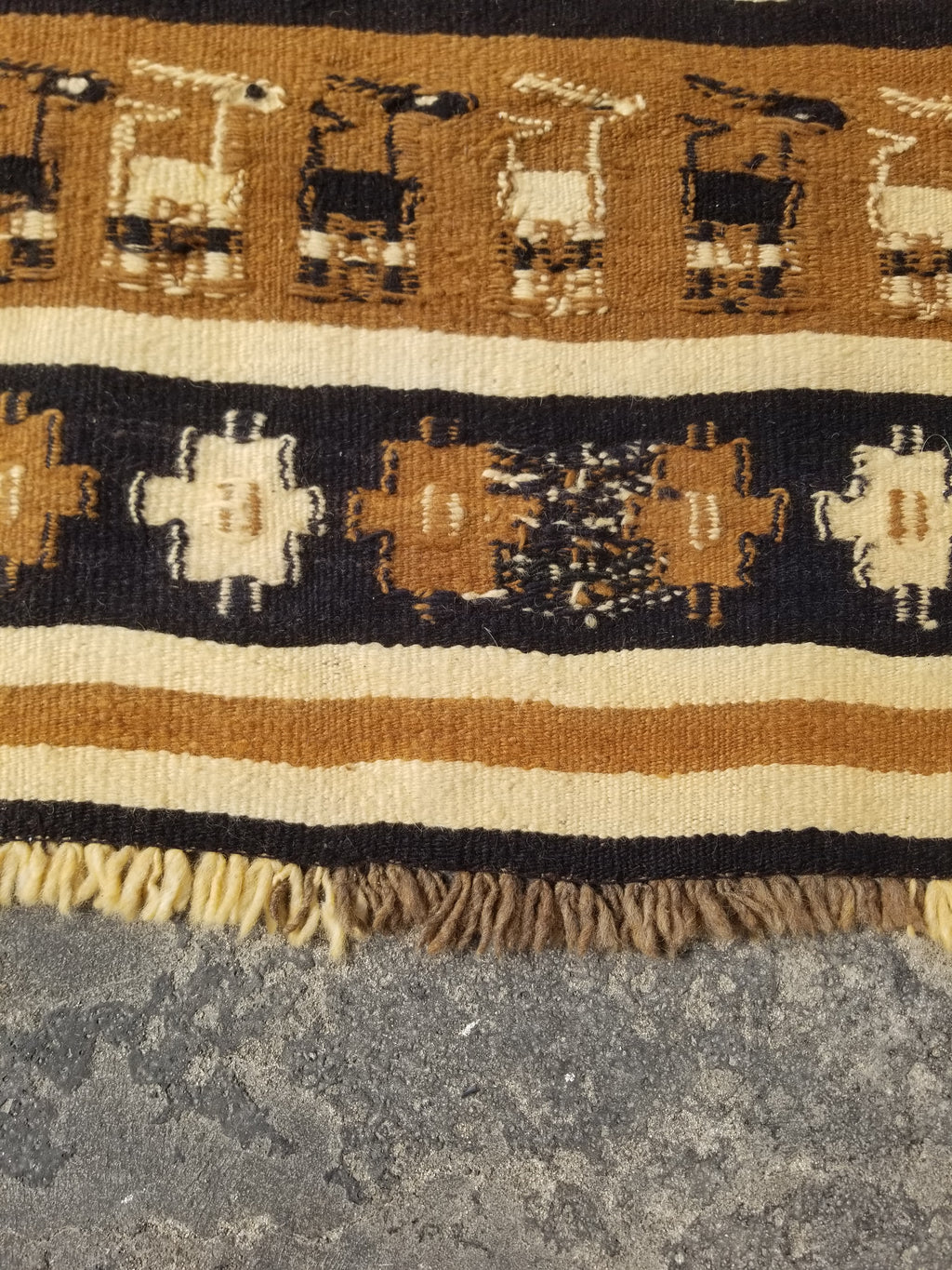 Vintage Traditional Native American Handmade Wool Brown & Beige Kilim 256x104cm