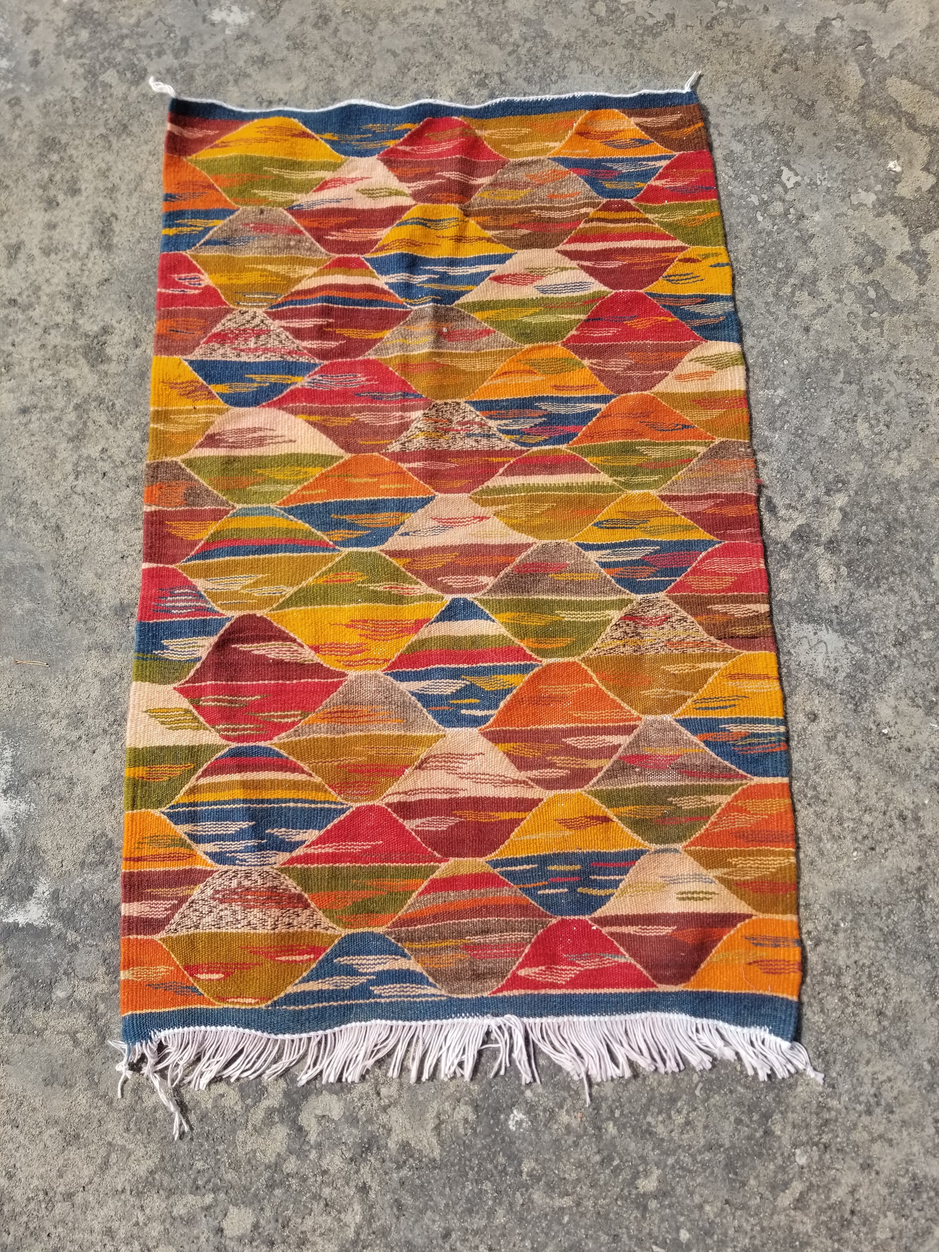 Vintage Traditional Handmade Moroccan Wool Multicolor Kilim106x68cm