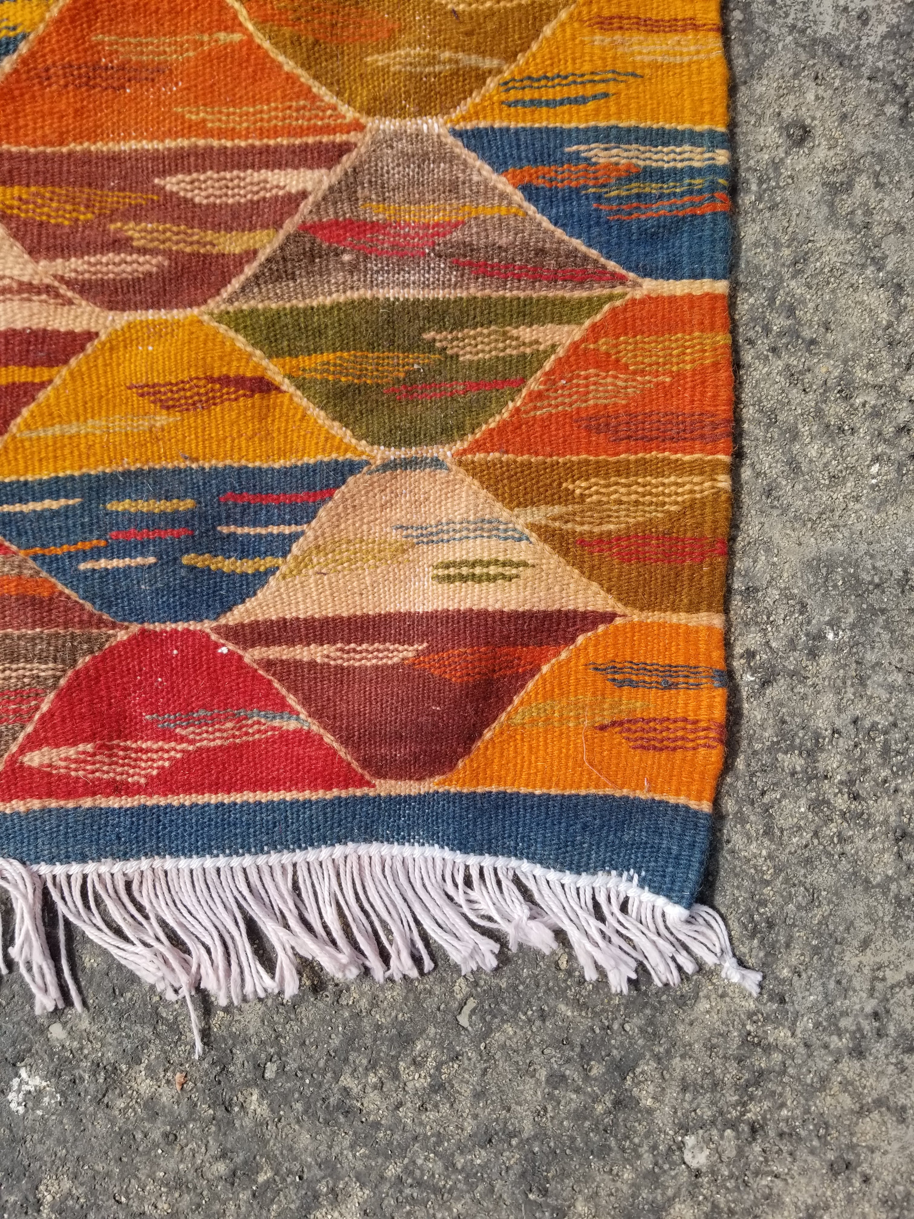 Vintage Traditional Handmade Moroccan Wool Multicolor Kilim106x68cm