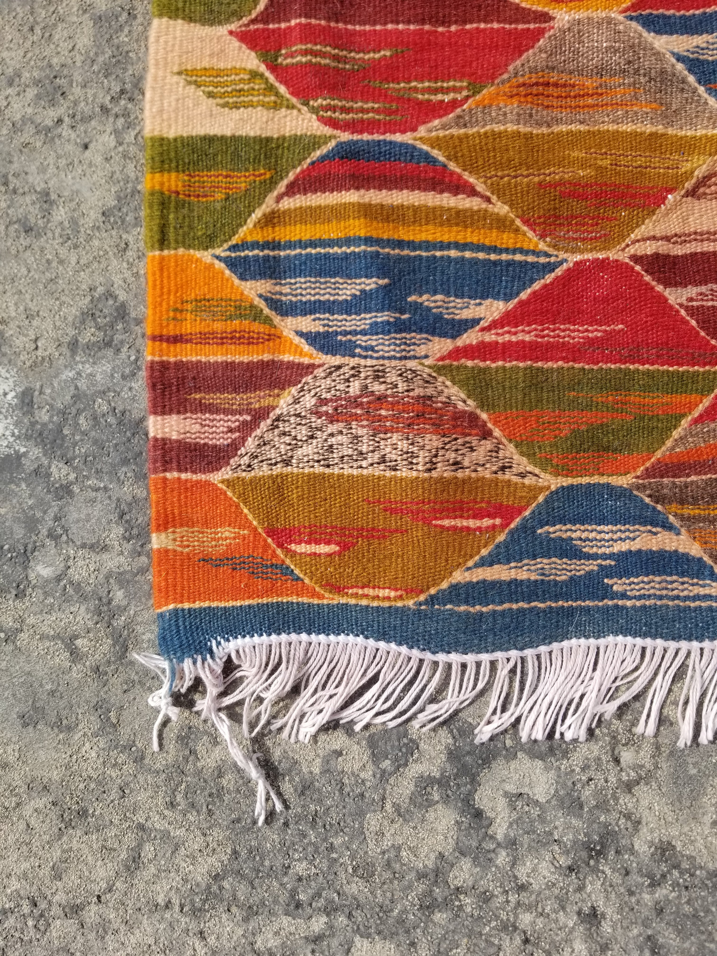Vintage Traditional Handmade Moroccan Wool Multicolor Kilim106x68cm