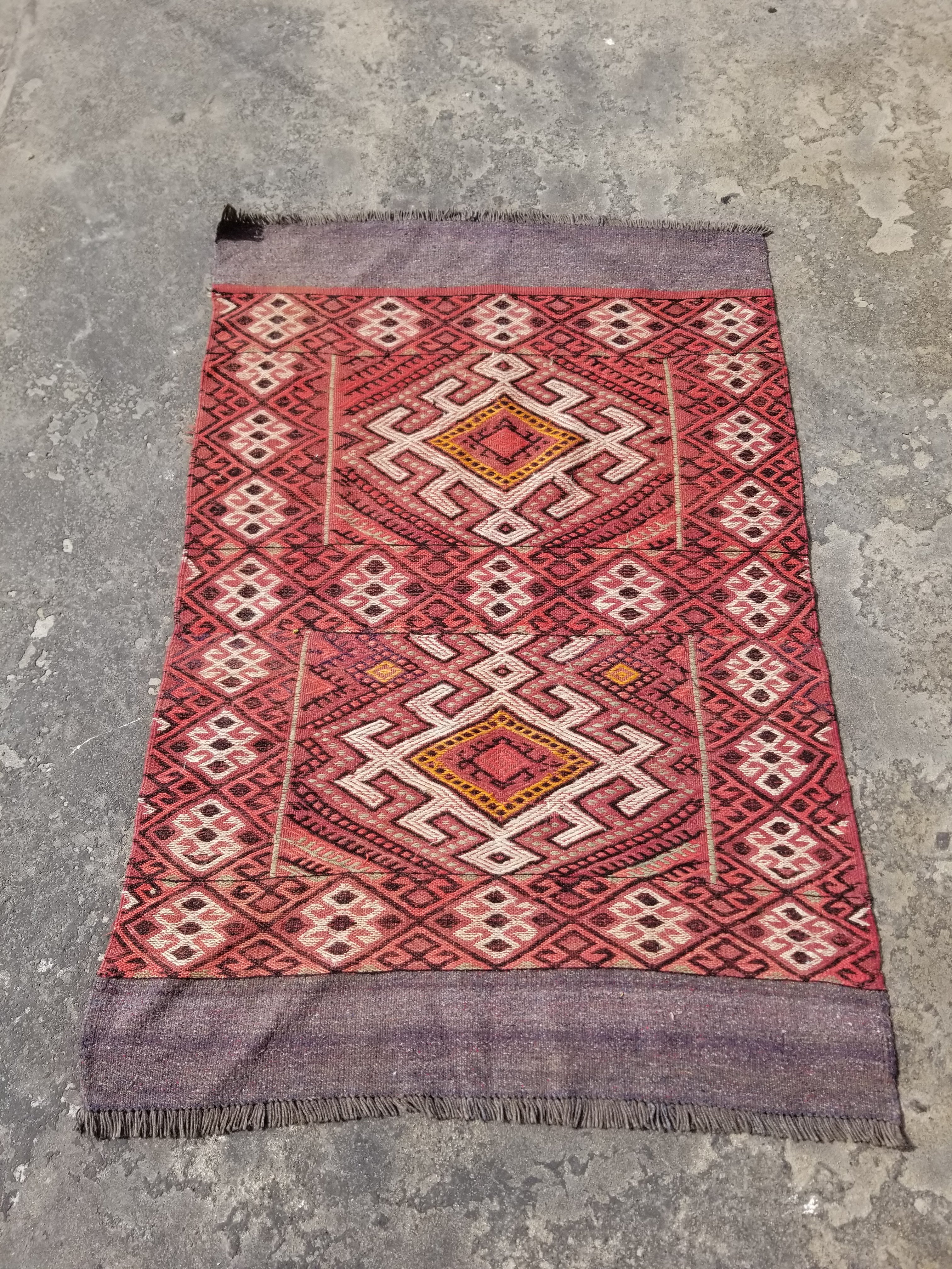 Vintage Traditional Handmade Kurdish Style Wool Multicolor Kilim144x101cm