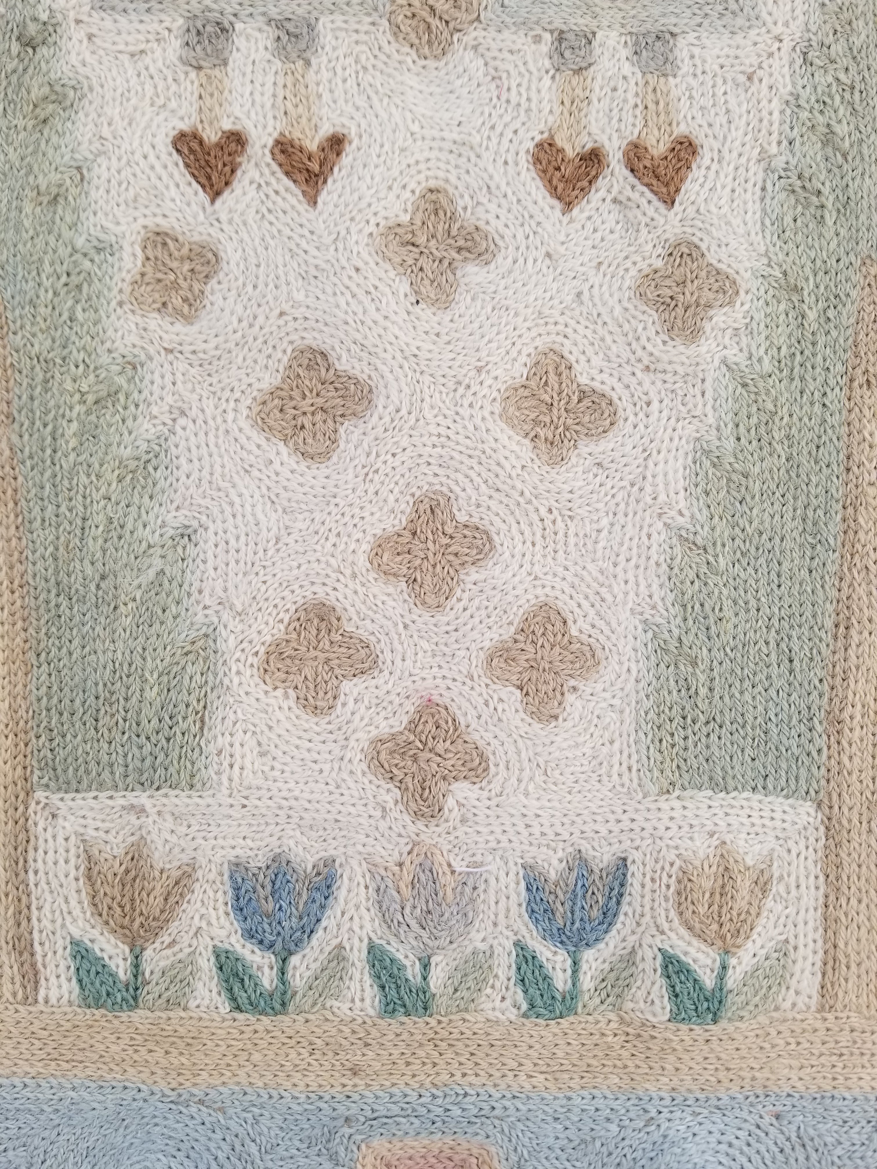 Vintage Handmade Kashmiri Folk Scene Chain-Stitch Wool Tapestry Rug 91x61cm