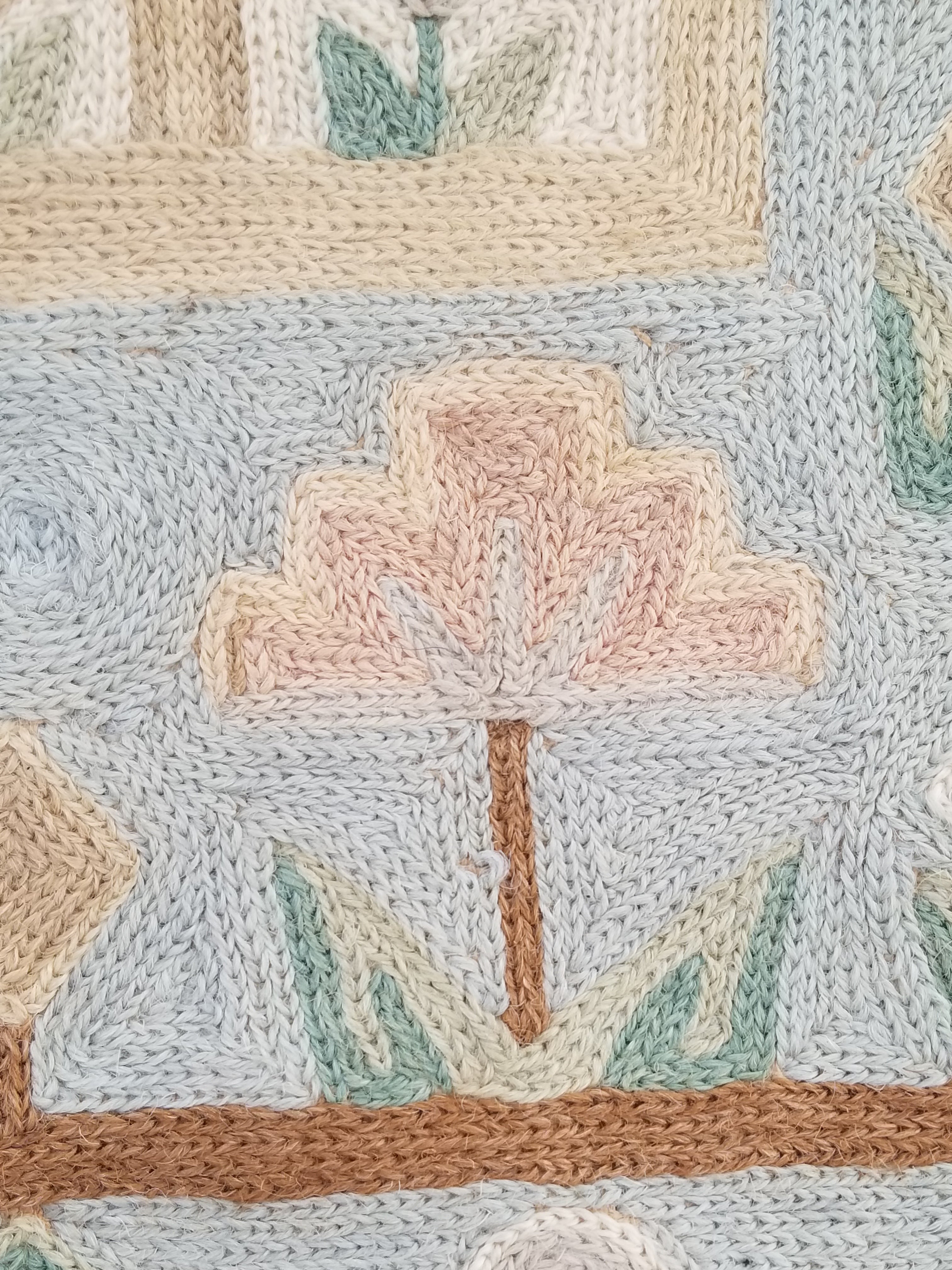 Vintage Handmade Kashmiri Folk Scene Chain-Stitch Wool Tapestry Rug 91x61cm