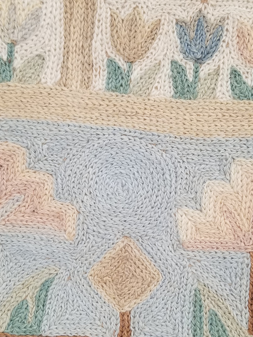 Vintage Handmade Kashmiri Folk Scene Chain-Stitch Wool Tapestry Rug 91x61cm