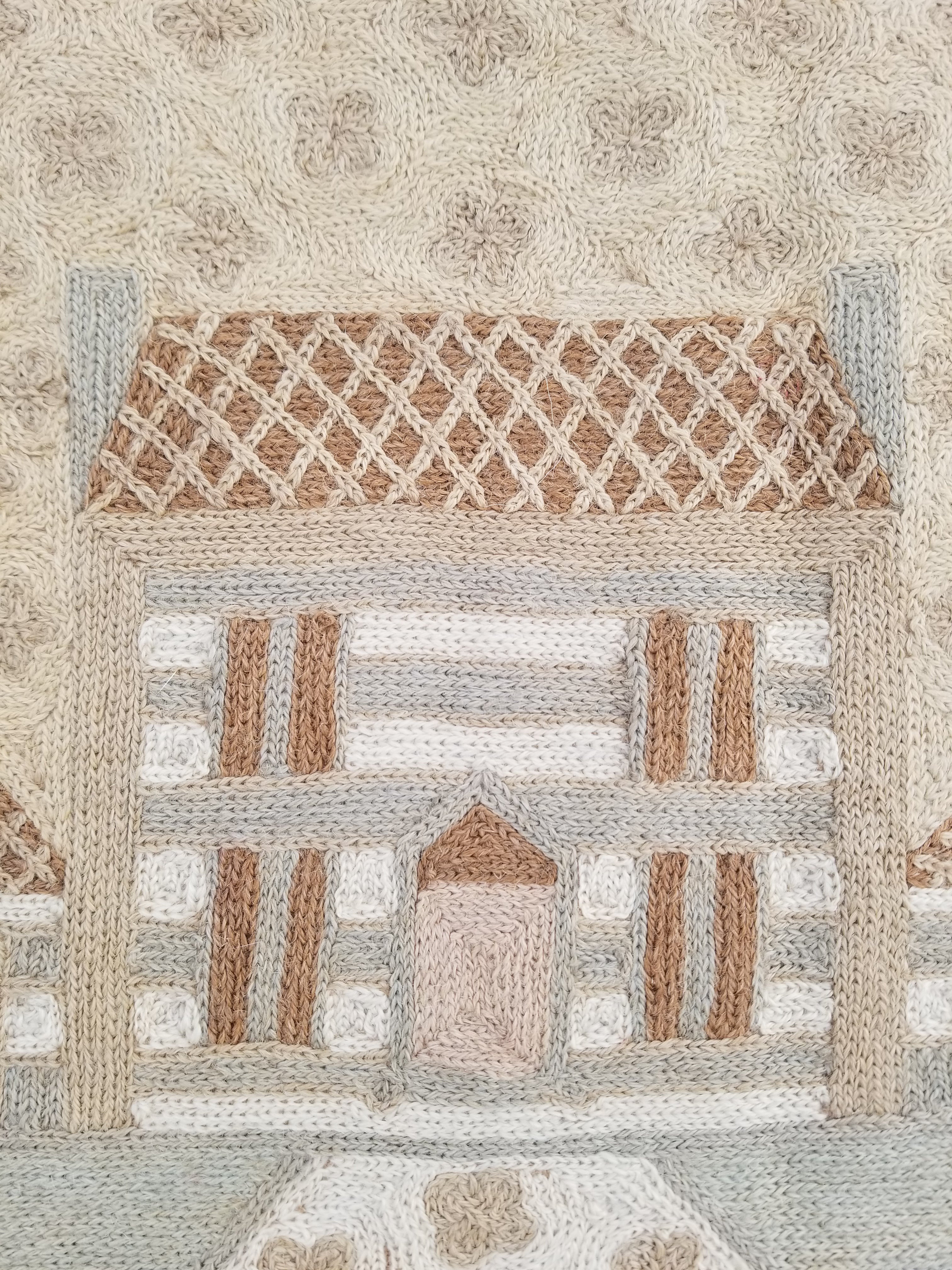 Vintage Handmade Kashmiri Folk Scene Chain-Stitch Wool Tapestry Rug 91x61cm