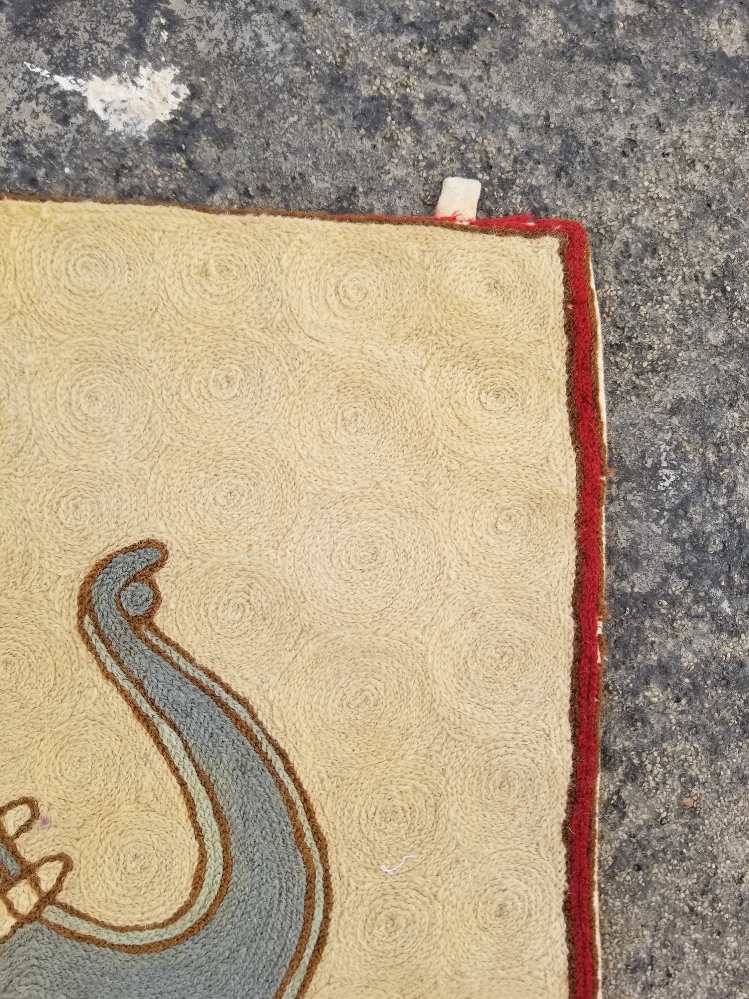 Vintage Handmade Kashmiri Elephant Chain-Stitch Decor Wool Tapestry 31x20in