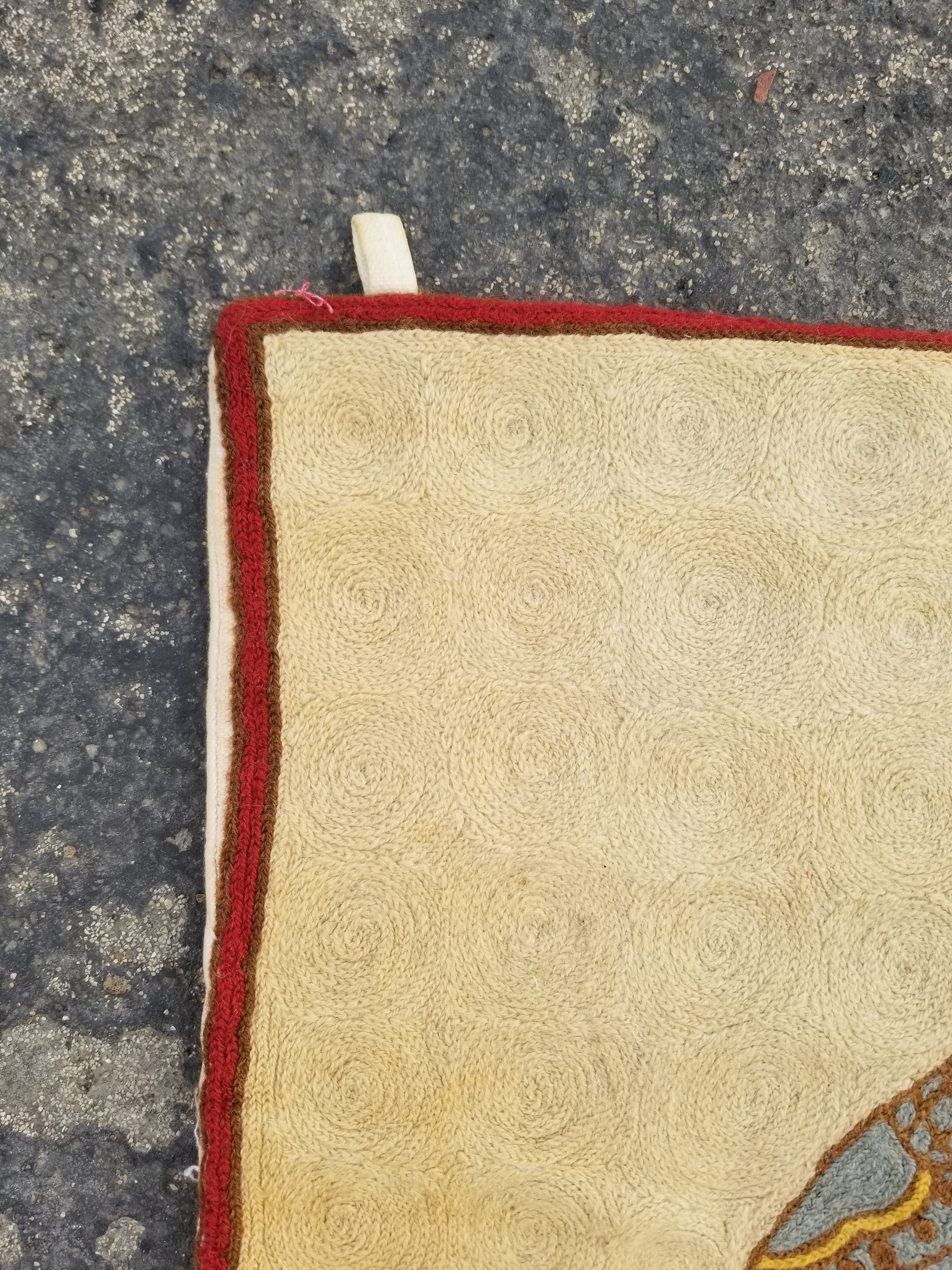 Vintage Handmade Kashmiri Elephant Chain-Stitch Decor Wool Tapestry 31x20in