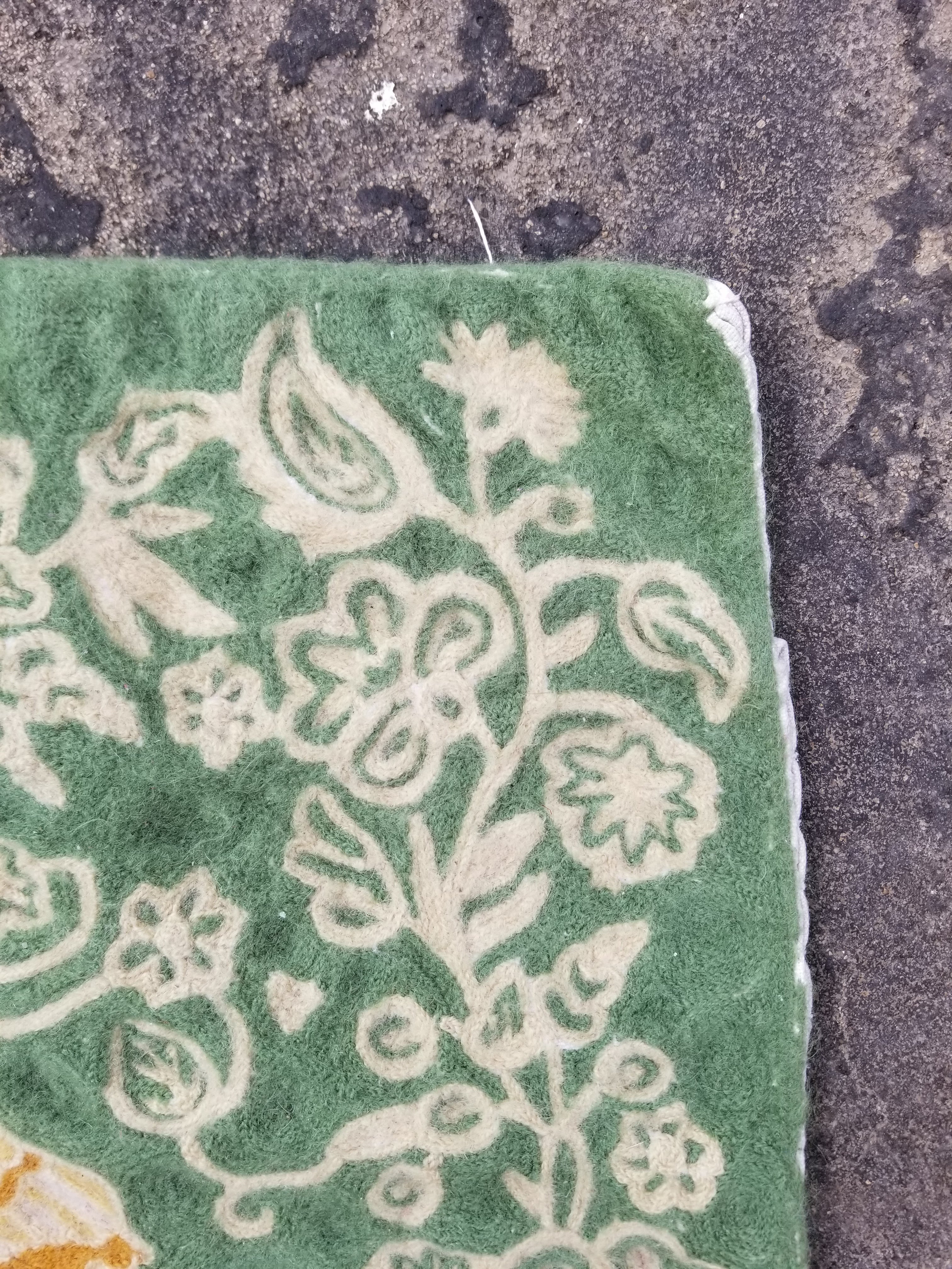 Vintage Handmade Kashmiri Birds Chain-Stitch Decor Wool Rug 33x20in