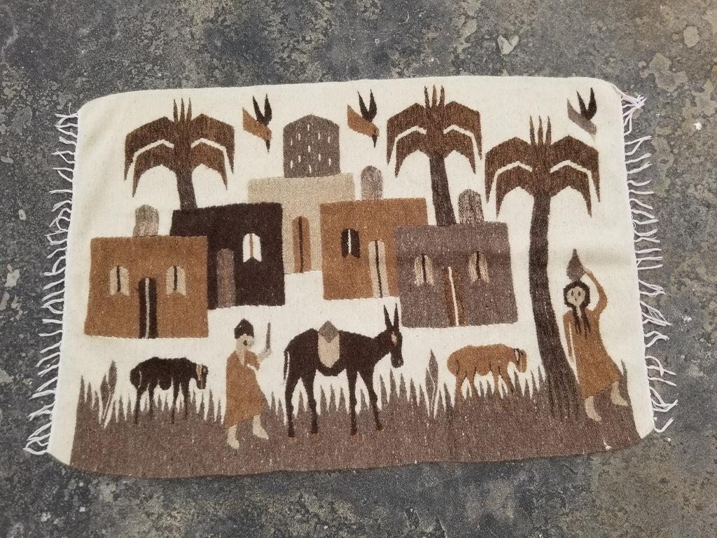 Vintage Traditional Handwoven Egyptian Pictorial Wool Tapestry Kilim 121x83cm