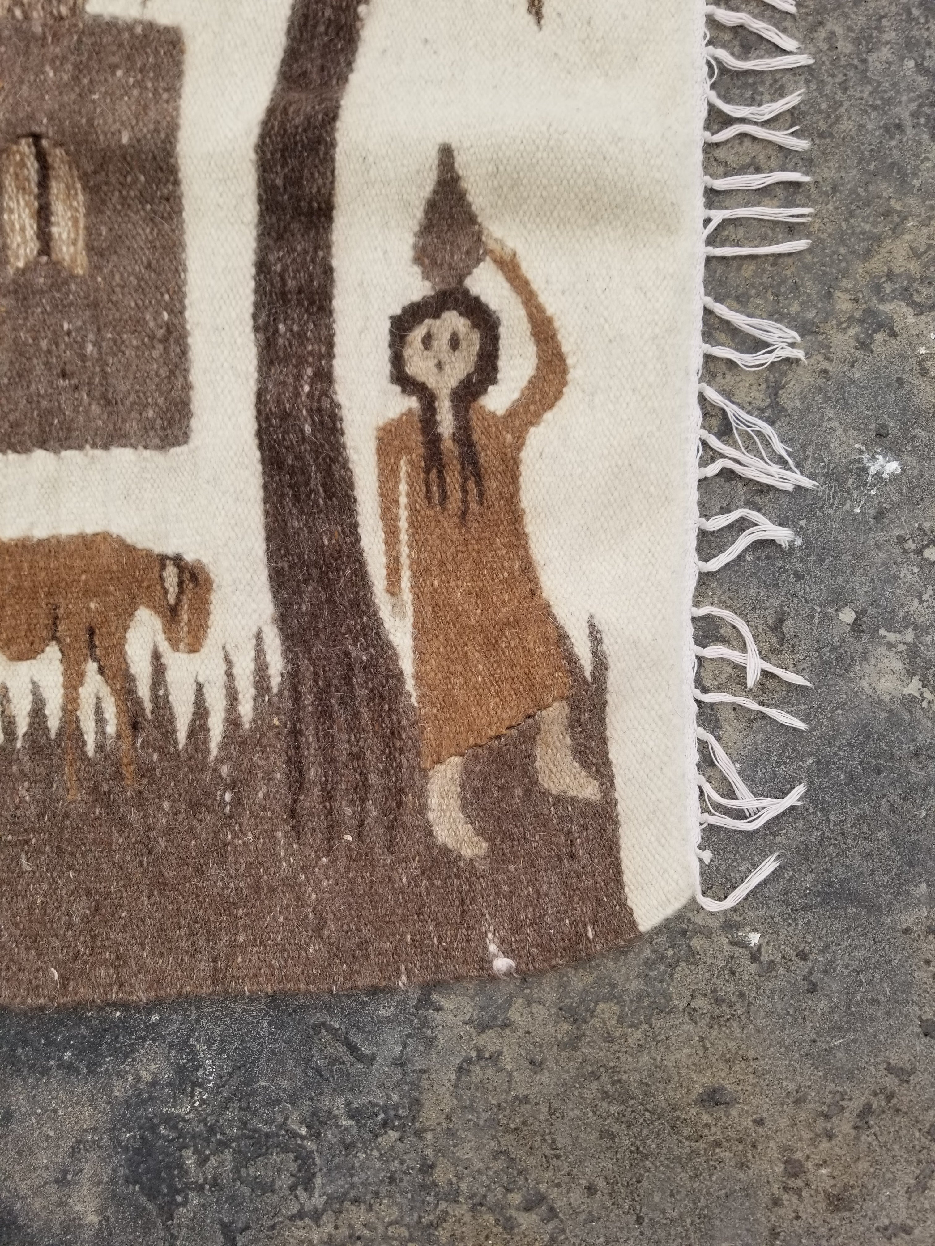 Vintage Traditional Handwoven Egyptian Pictorial Wool Tapestry Kilim 121x83cm