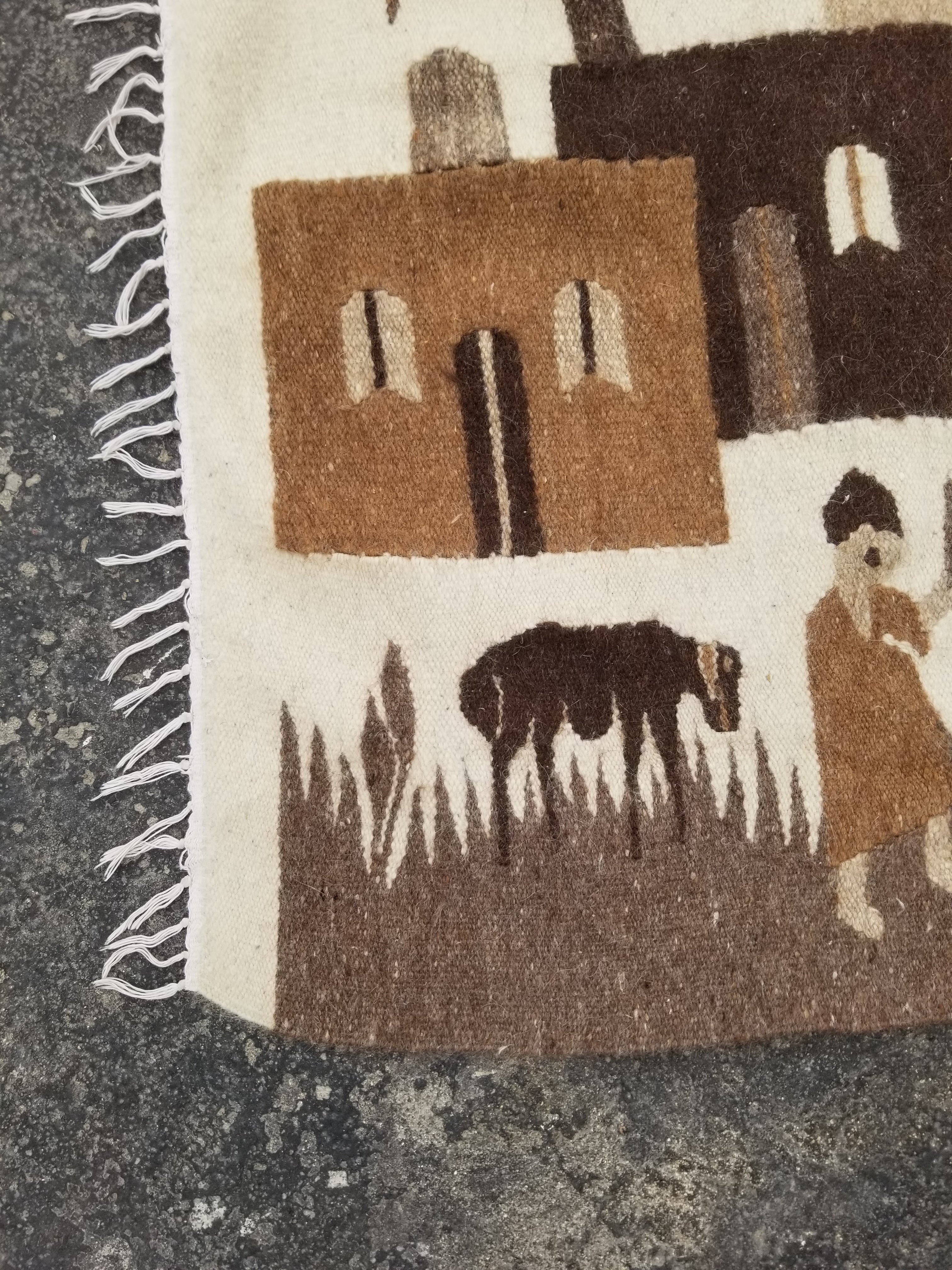 Vintage Traditional Handwoven Egyptian Pictorial Wool Tapestry Kilim 121x83cm