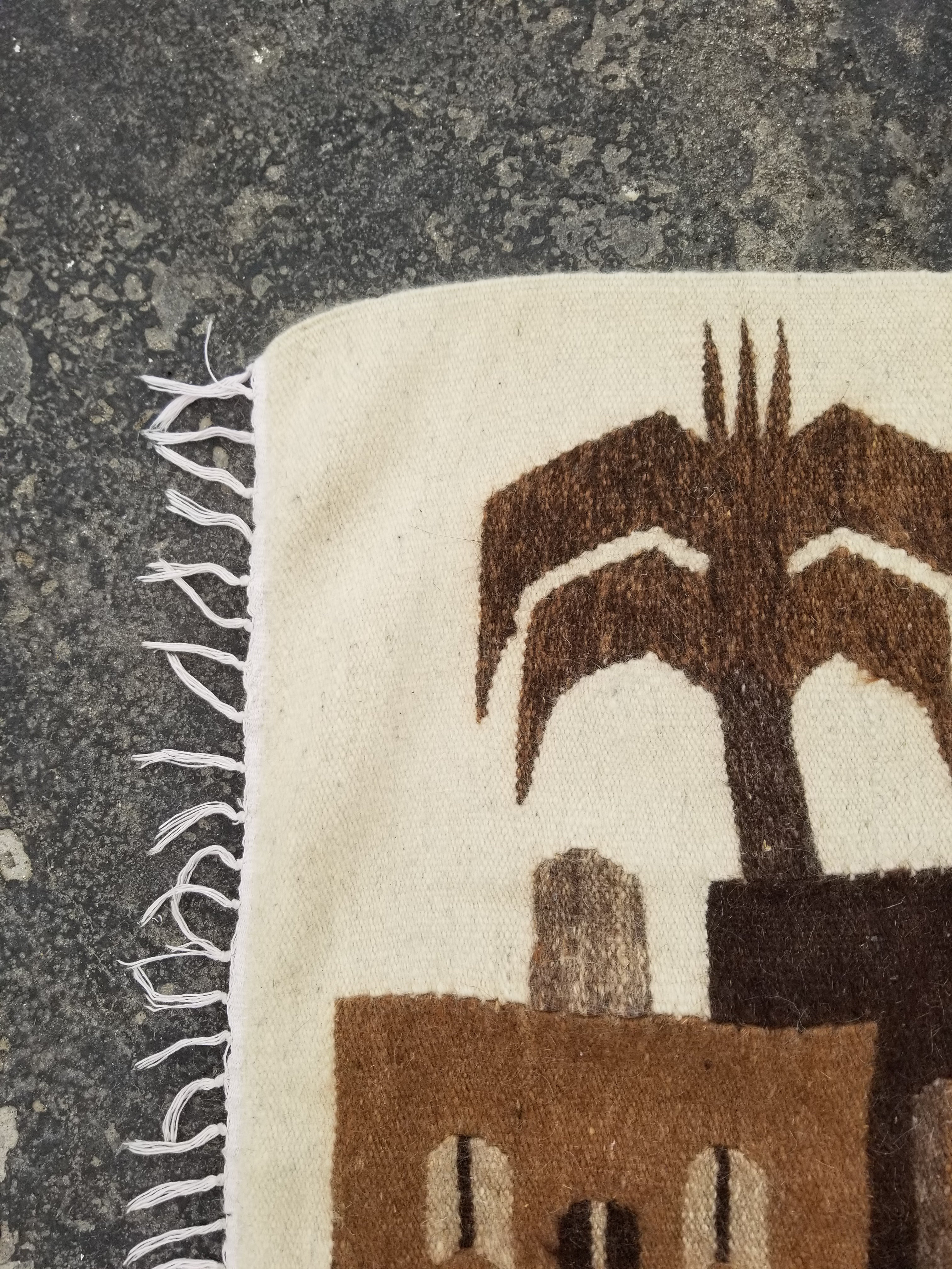 Vintage Traditional Handwoven Egyptian Pictorial Wool Tapestry Kilim 121x83cm