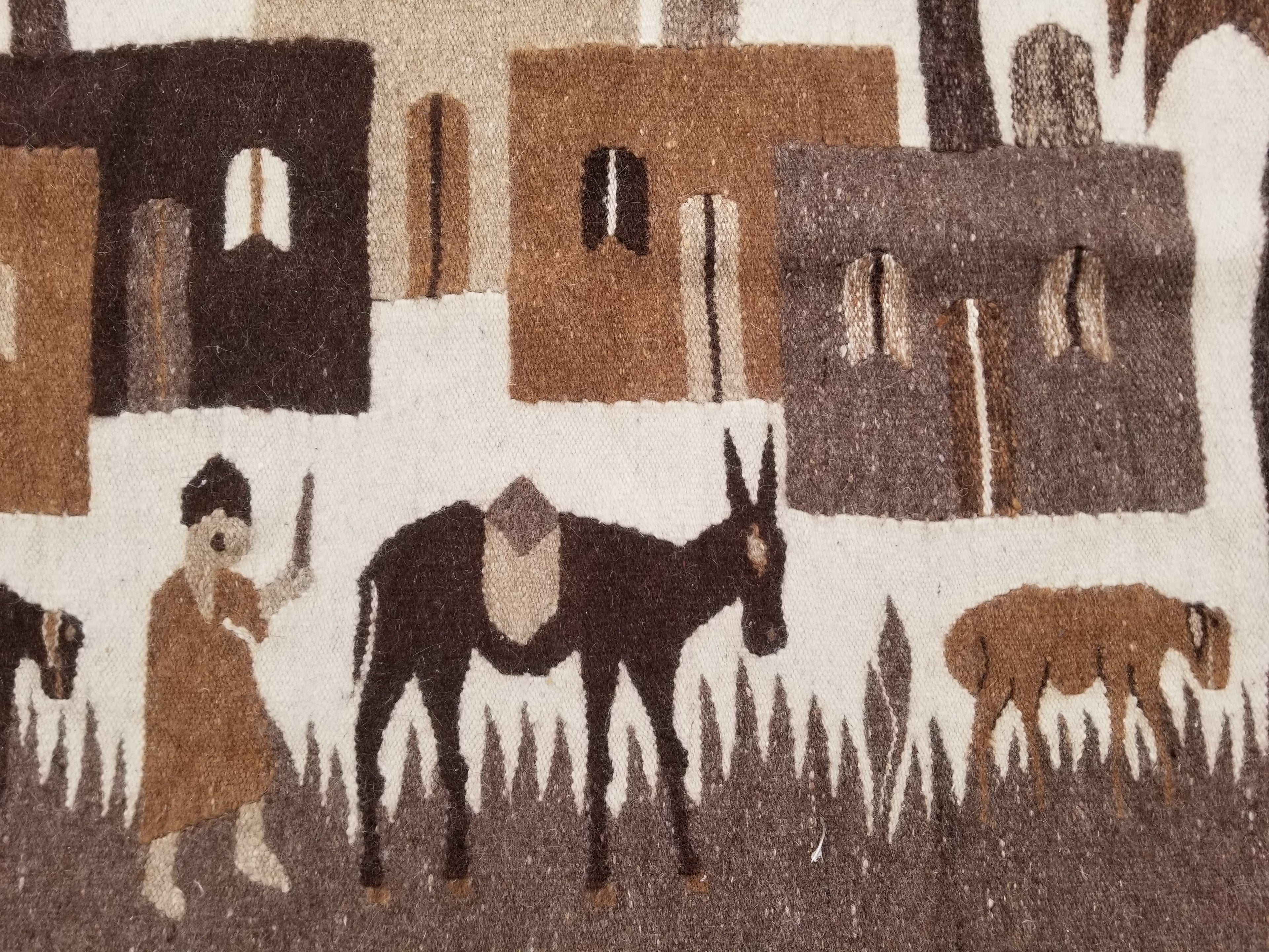 Vintage Traditional Handwoven Egyptian Pictorial Wool Tapestry Kilim 121x83cm
