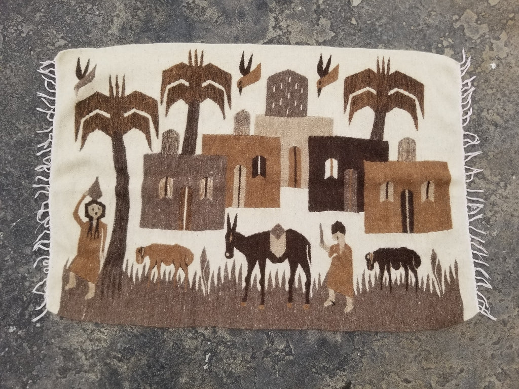 Vintage Traditional Handwoven Egyptian Pictorial Wool Tapestry Kilim 121x83cm