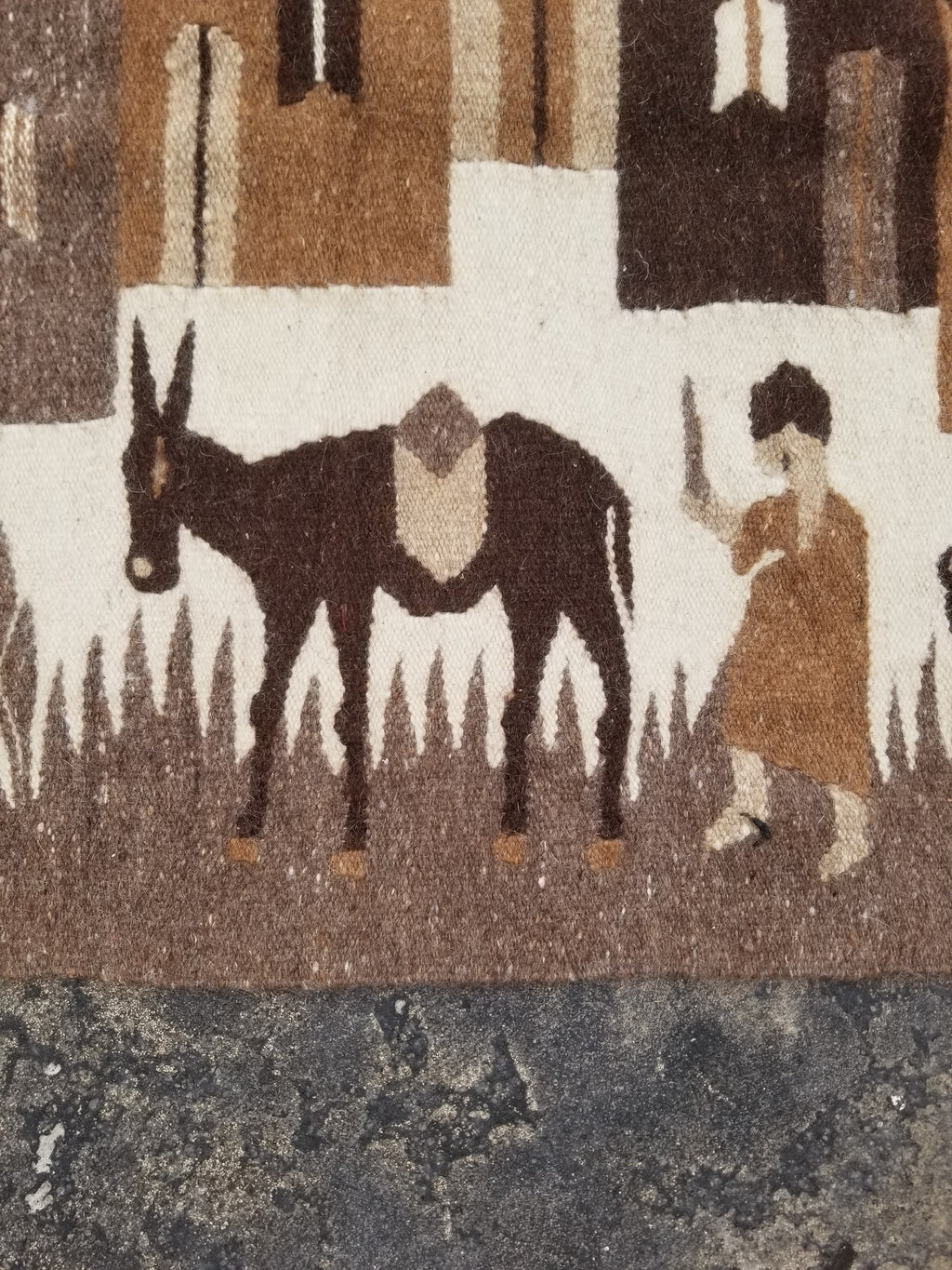 Vintage Traditional Handwoven Egyptian Pictorial Wool Tapestry Kilim 121x83cm