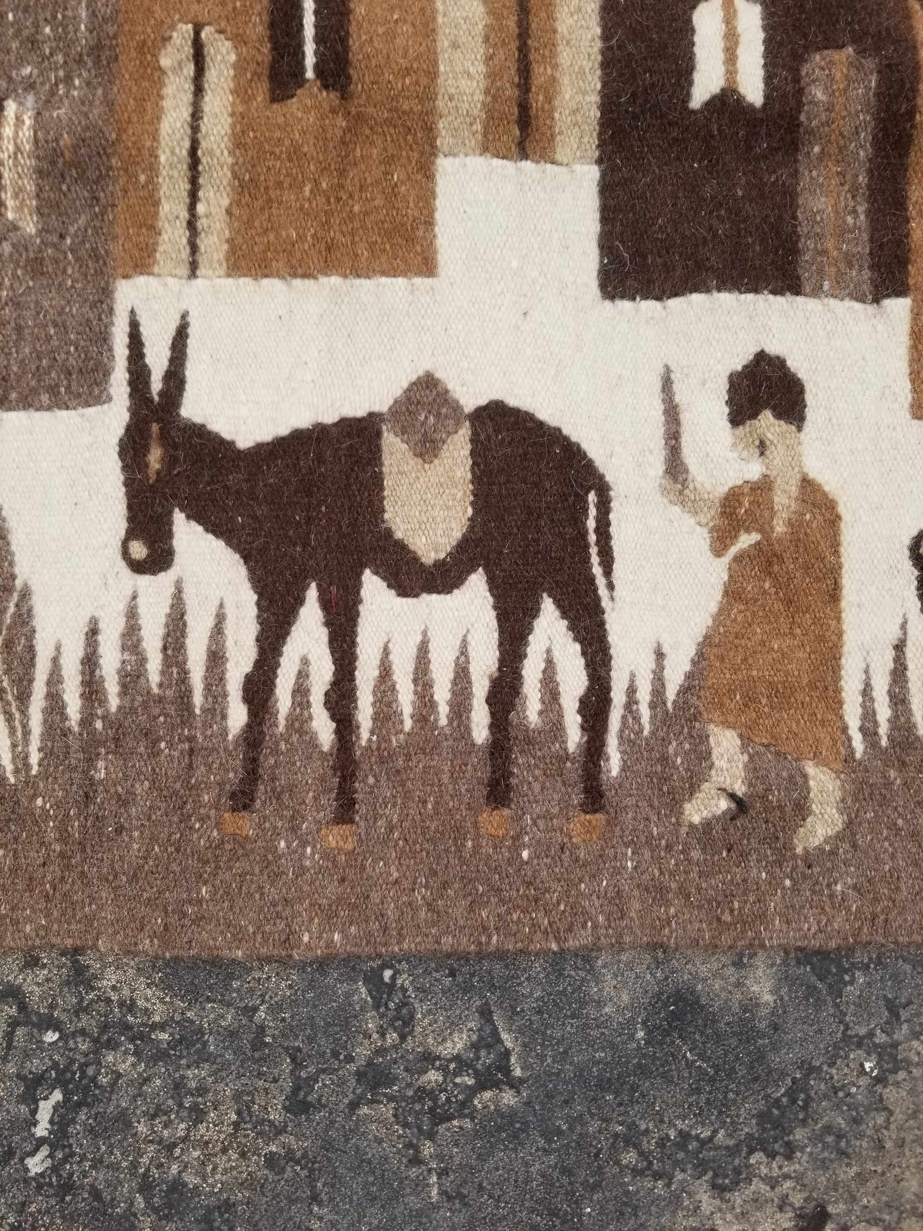 Vintage Traditional Handwoven Egyptian Pictorial Wool Tapestry Kilim 121x83cm