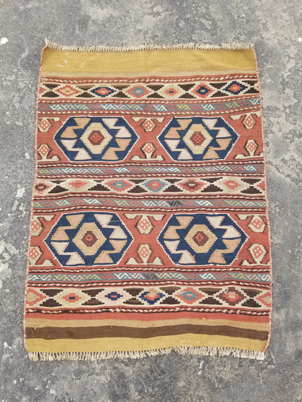 Antique Traditional Handmade Anatolian Wool Multicolor Kilim 111x86cm