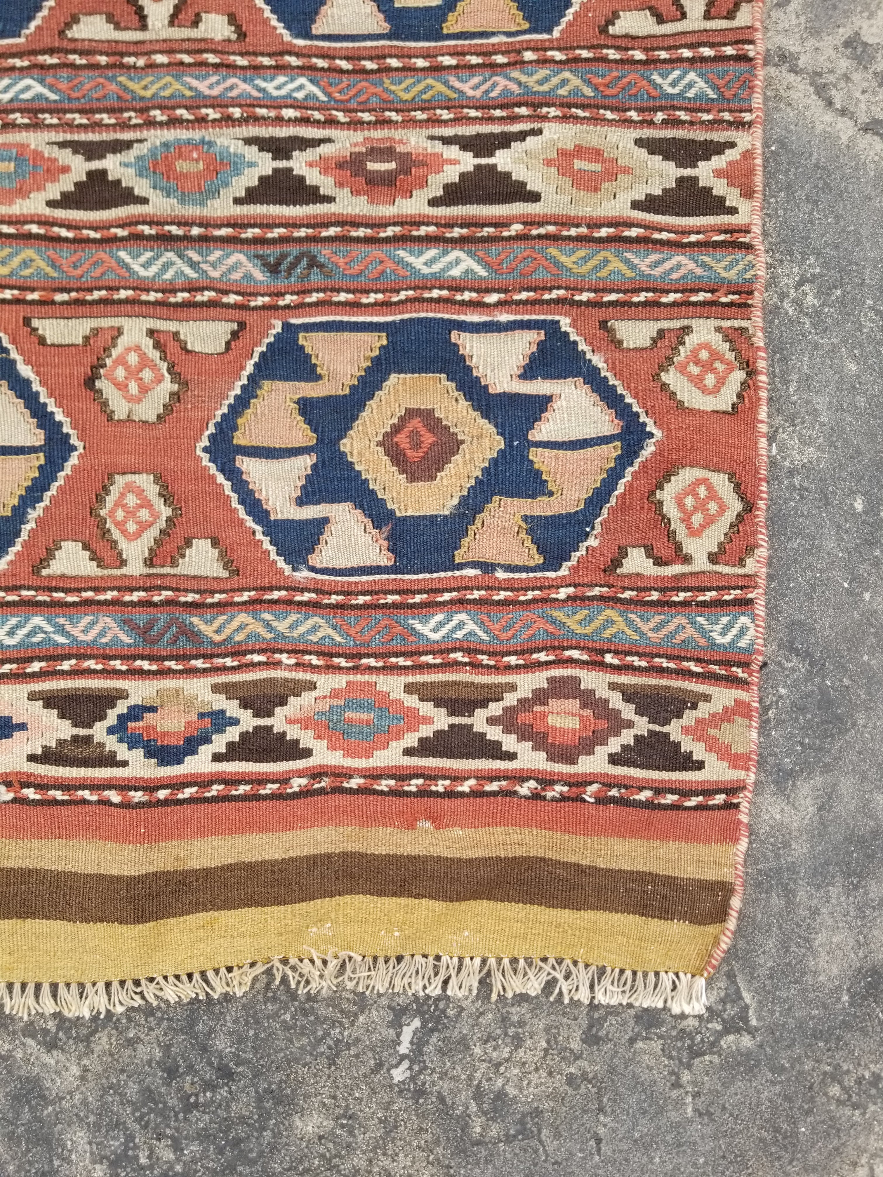 Antique Traditional Handmade Anatolian Wool Multicolor Kilim 111x86cm