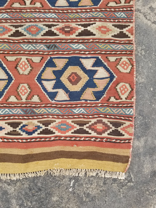 Antique Traditional Handmade Anatolian Wool Multicolor Kilim 111x86cm