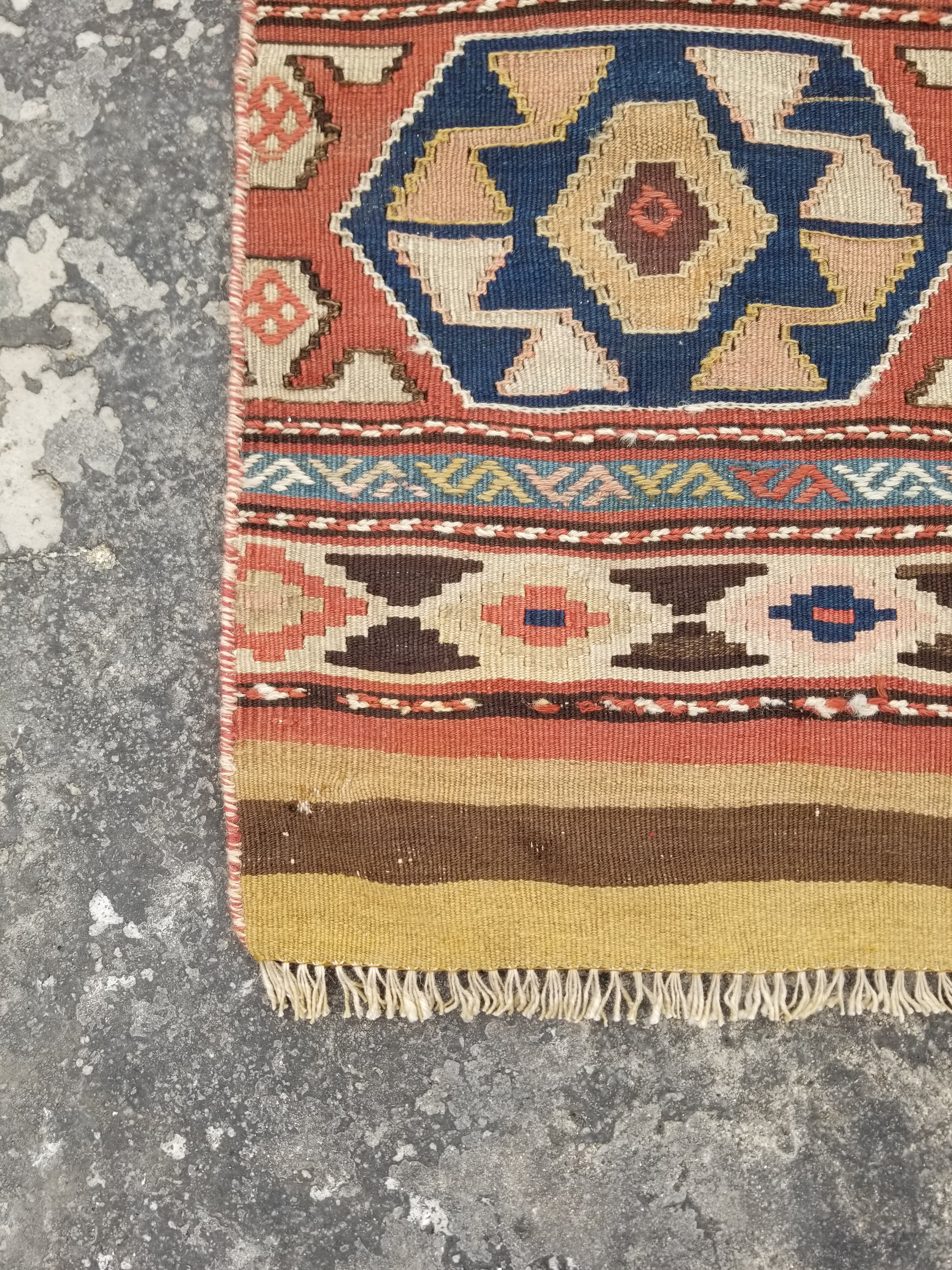 Antique Traditional Handmade Anatolian Wool Multicolor Kilim 111x86cm