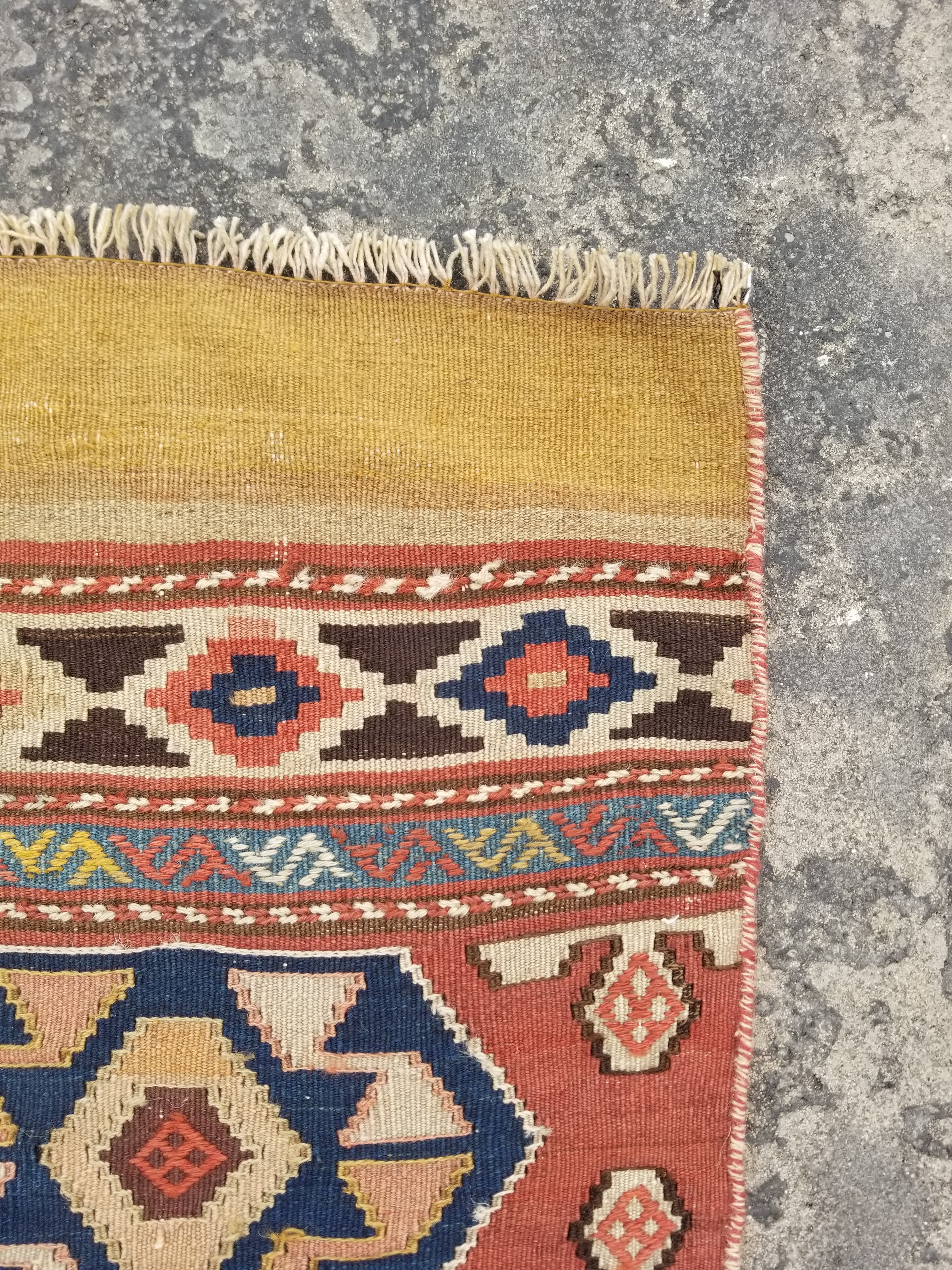 Antique Traditional Handmade Anatolian Wool Multicolor Kilim 111x86cm