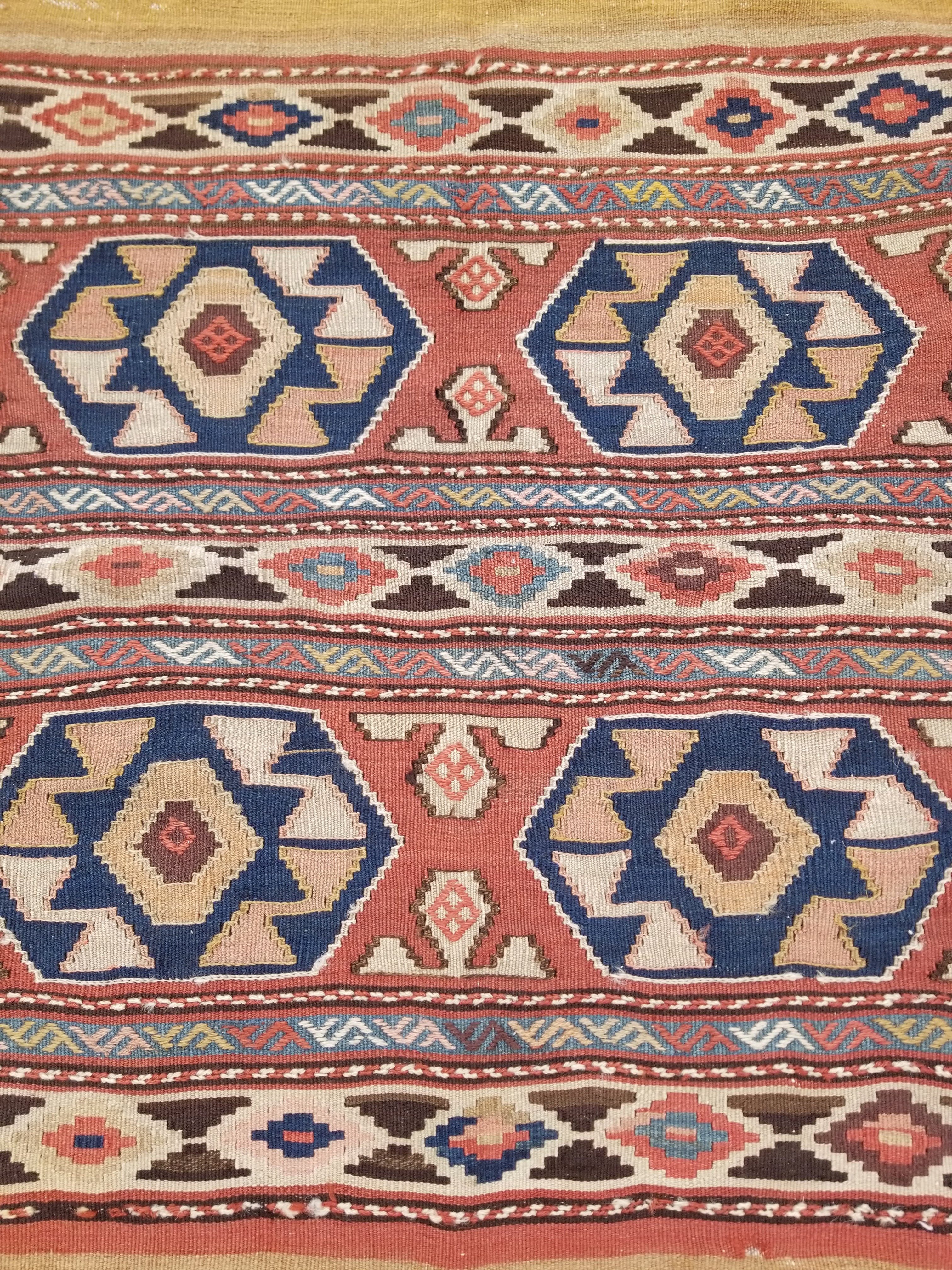 Antique Traditional Handmade Anatolian Wool Multicolor Kilim 111x86cm