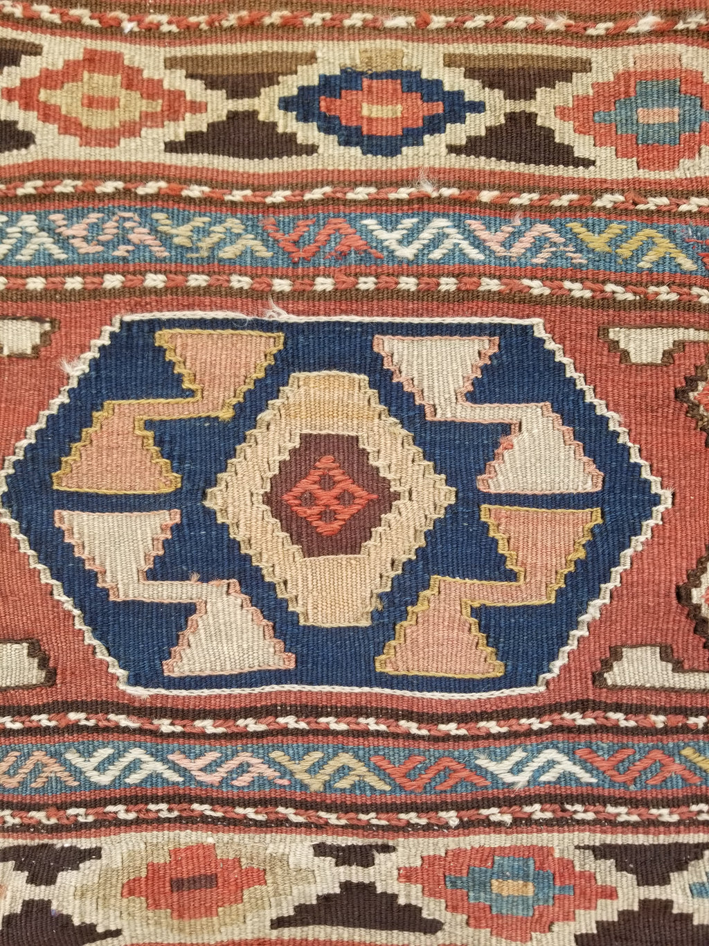 Antique Traditional Handmade Anatolian Wool Multicolor Kilim 111x86cm