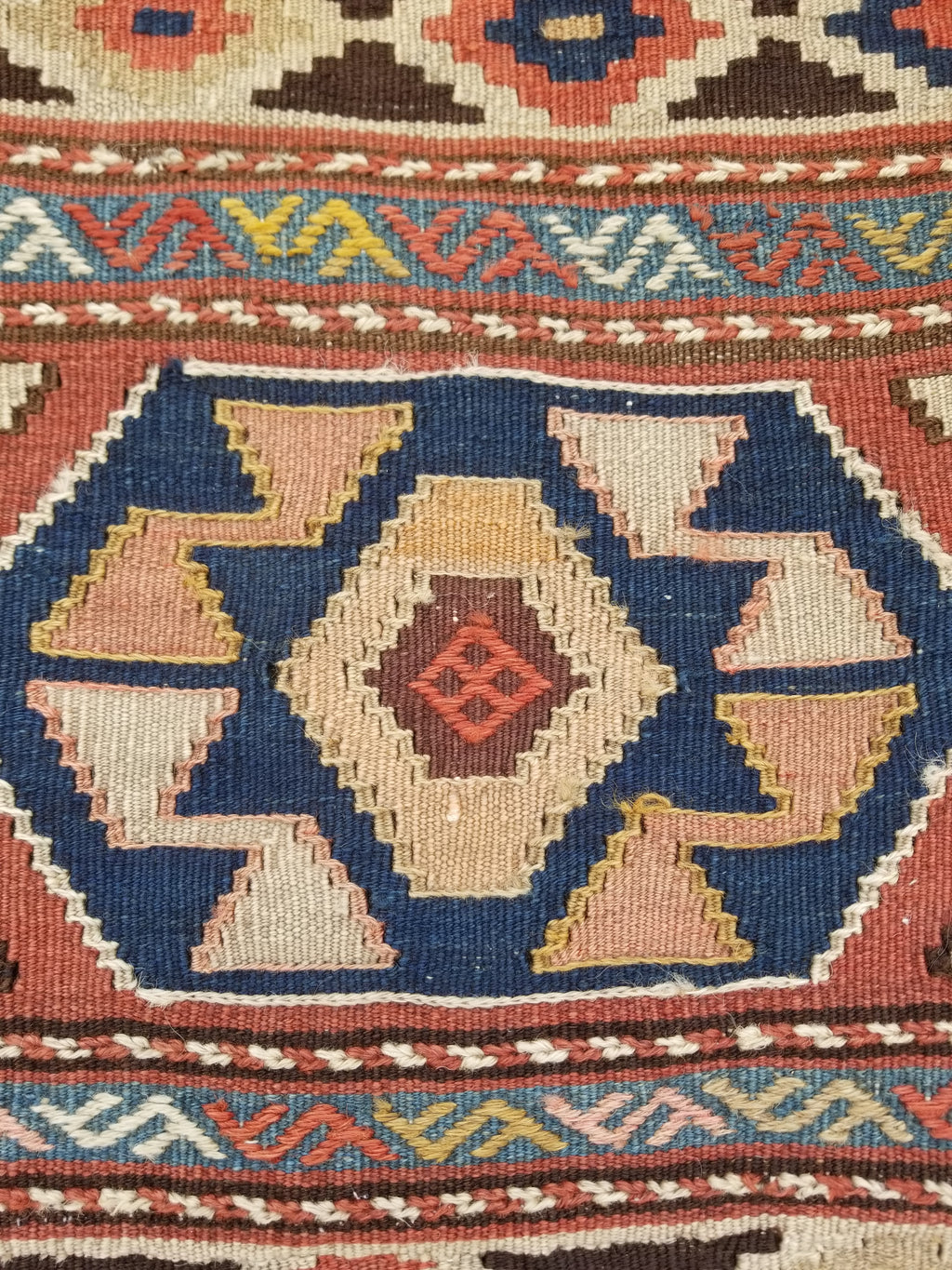 Antique Traditional Handmade Anatolian Wool Multicolor Kilim 111x86cm