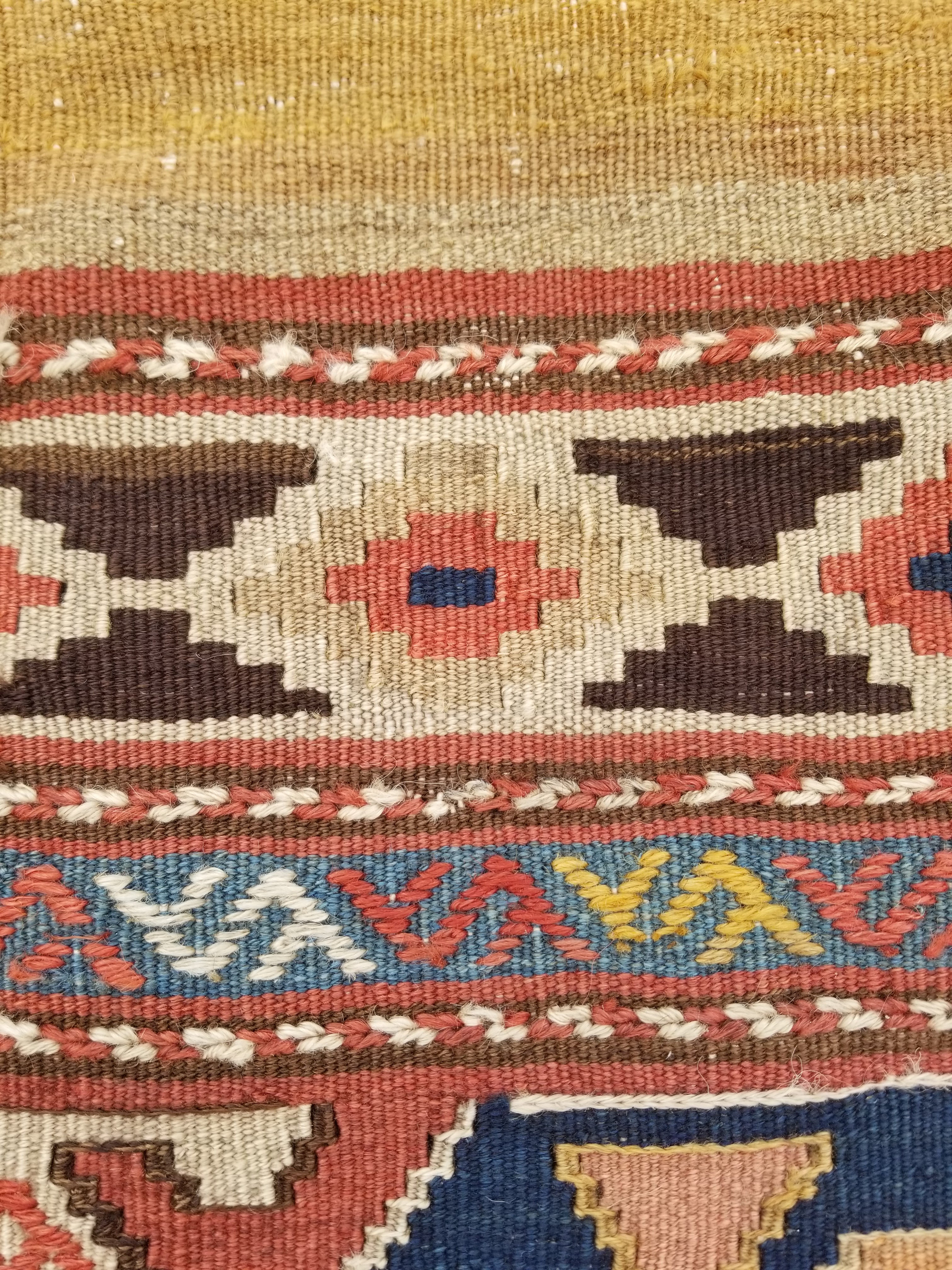 Antique Traditional Handmade Anatolian Wool Multicolor Kilim 111x86cm