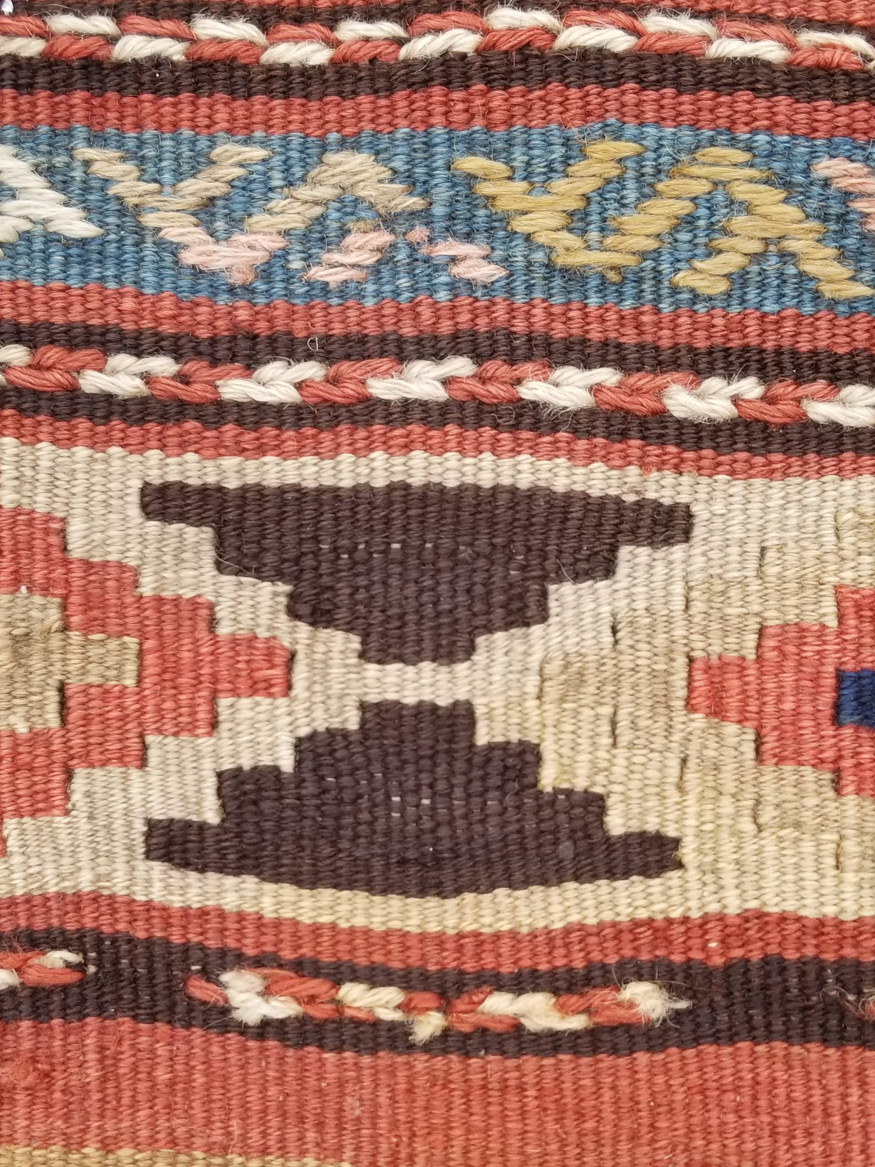 Antique Traditional Handmade Anatolian Wool Multicolor Kilim 111x86cm