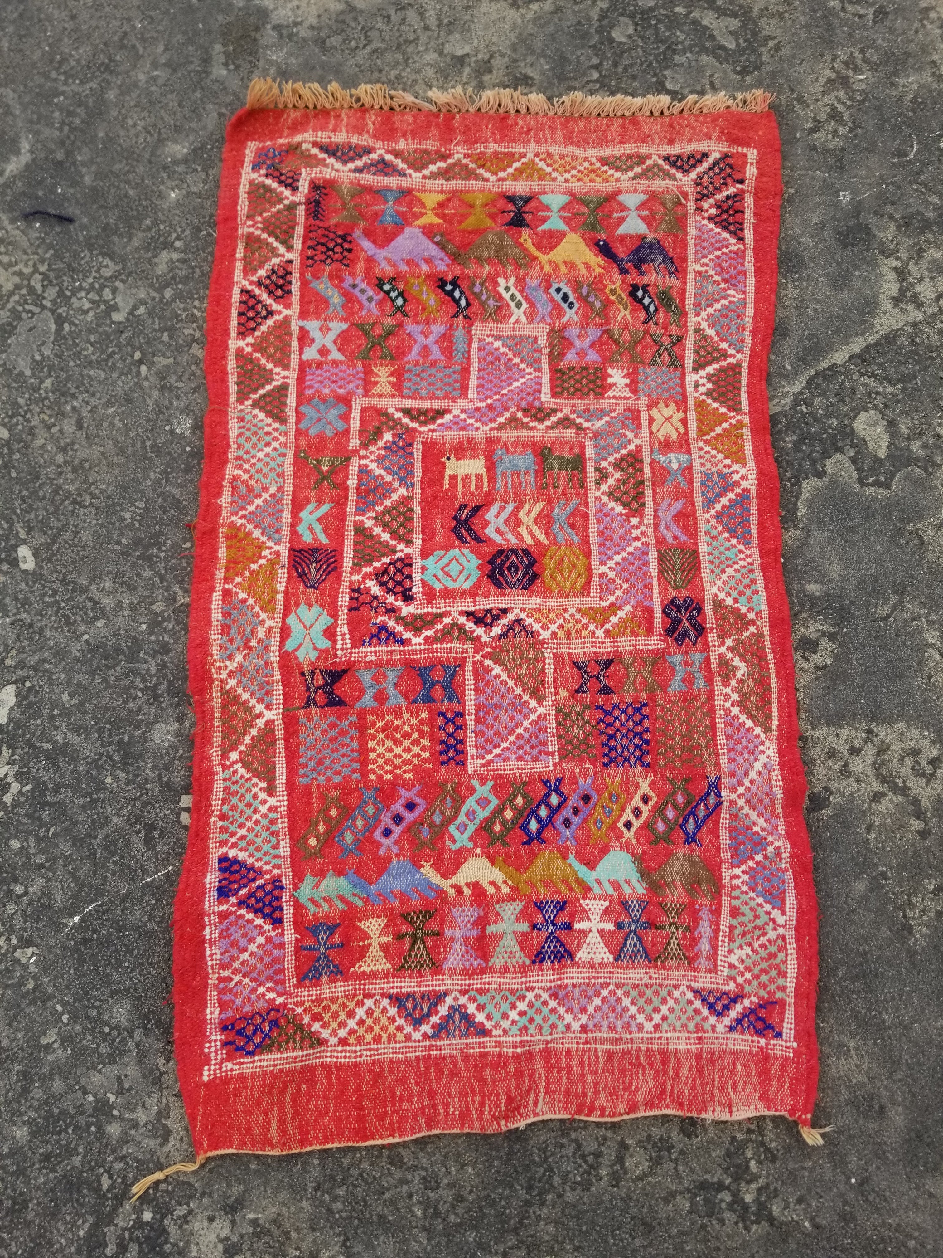Vintage Traditional Handmade Moroccan Wool Multicolor Kilim 99x53cm