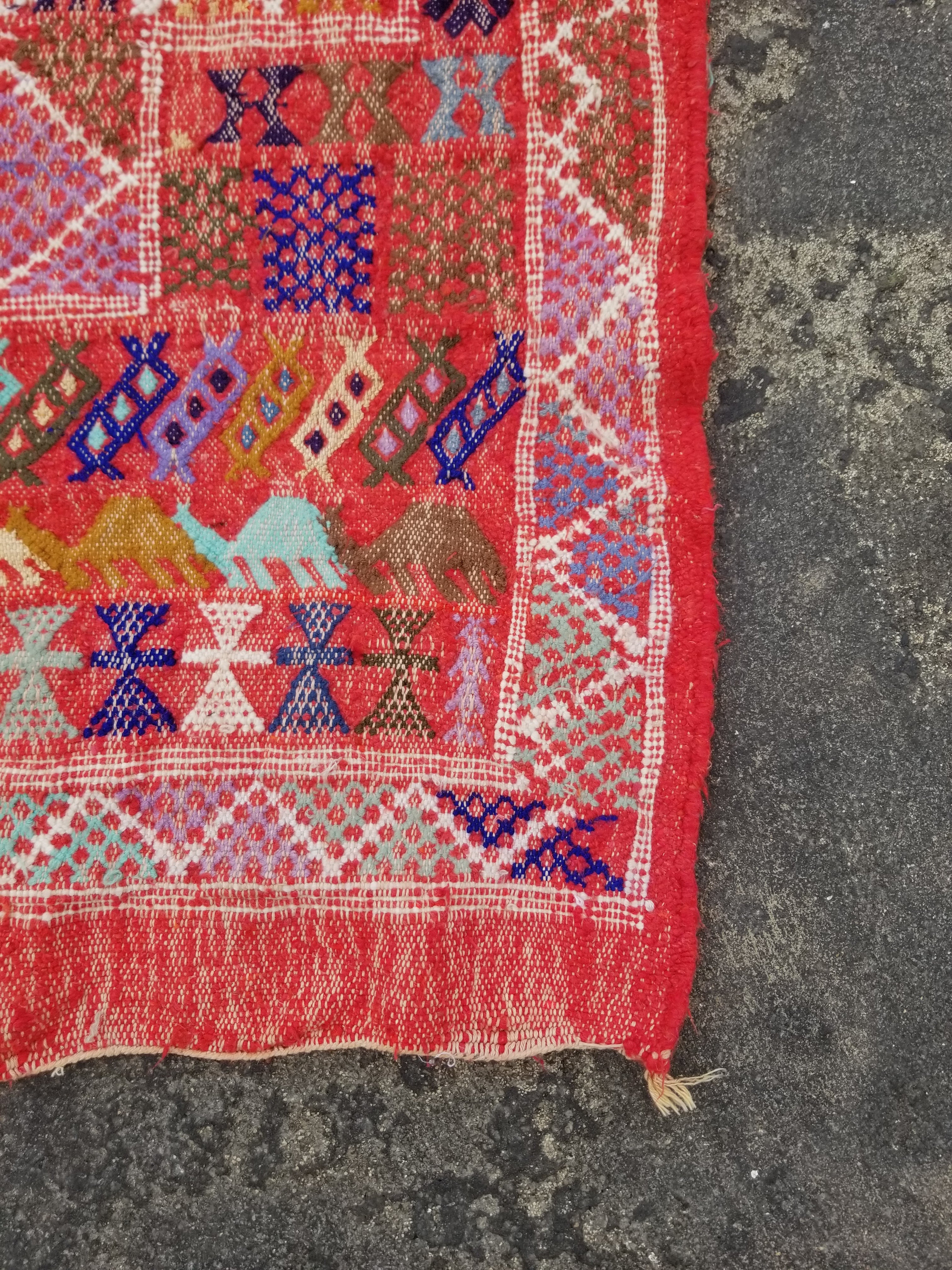 Vintage Traditional Handmade Moroccan Wool Multicolor Kilim 99x53cm