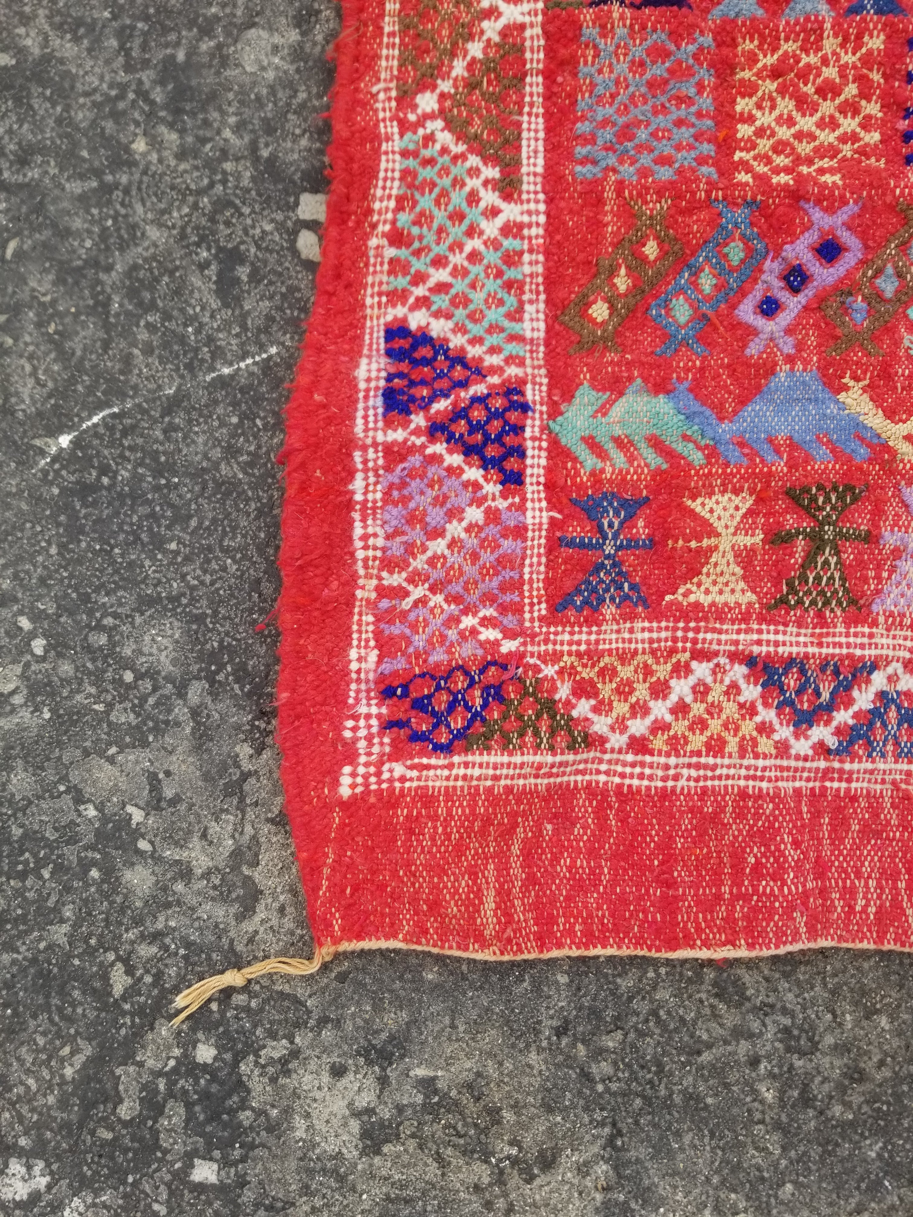 Vintage Traditional Handmade Moroccan Wool Multicolor Kilim 99x53cm