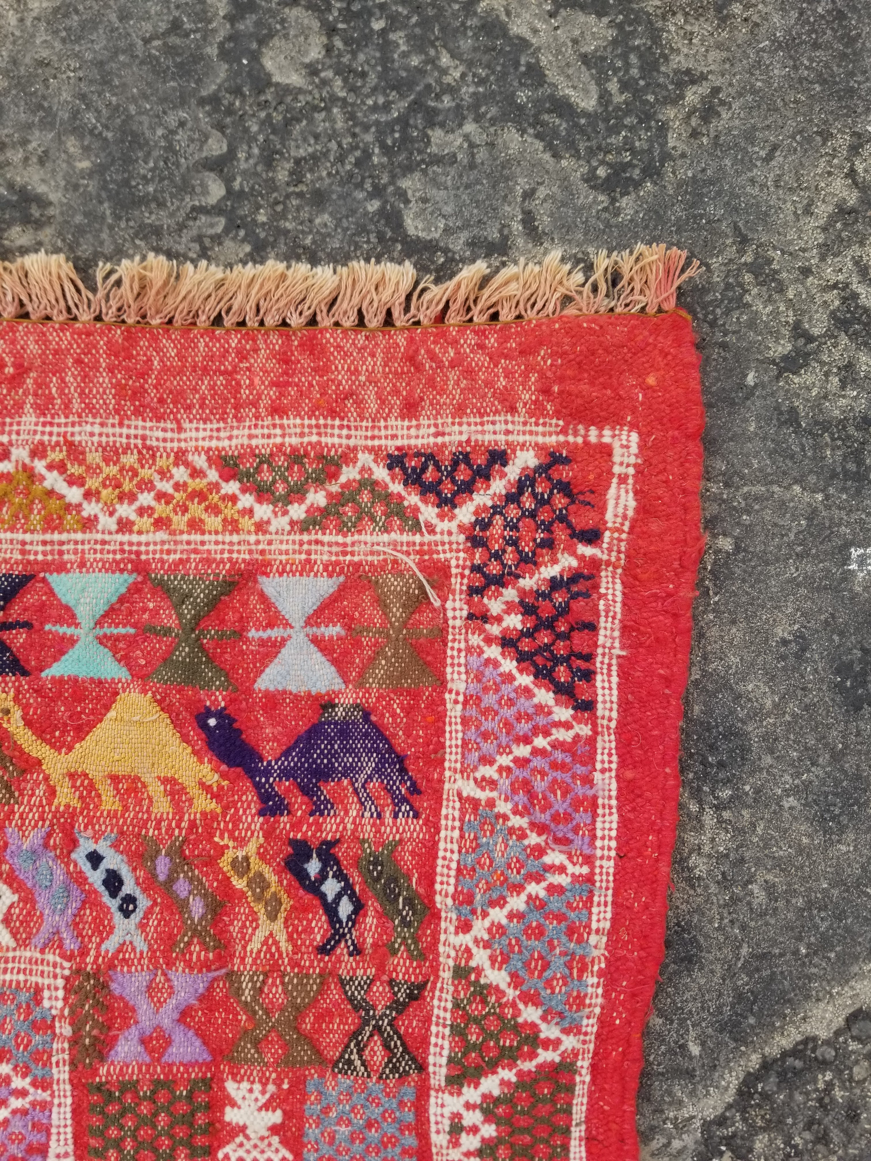 Vintage Traditional Handmade Moroccan Wool Multicolor Kilim 99x53cm