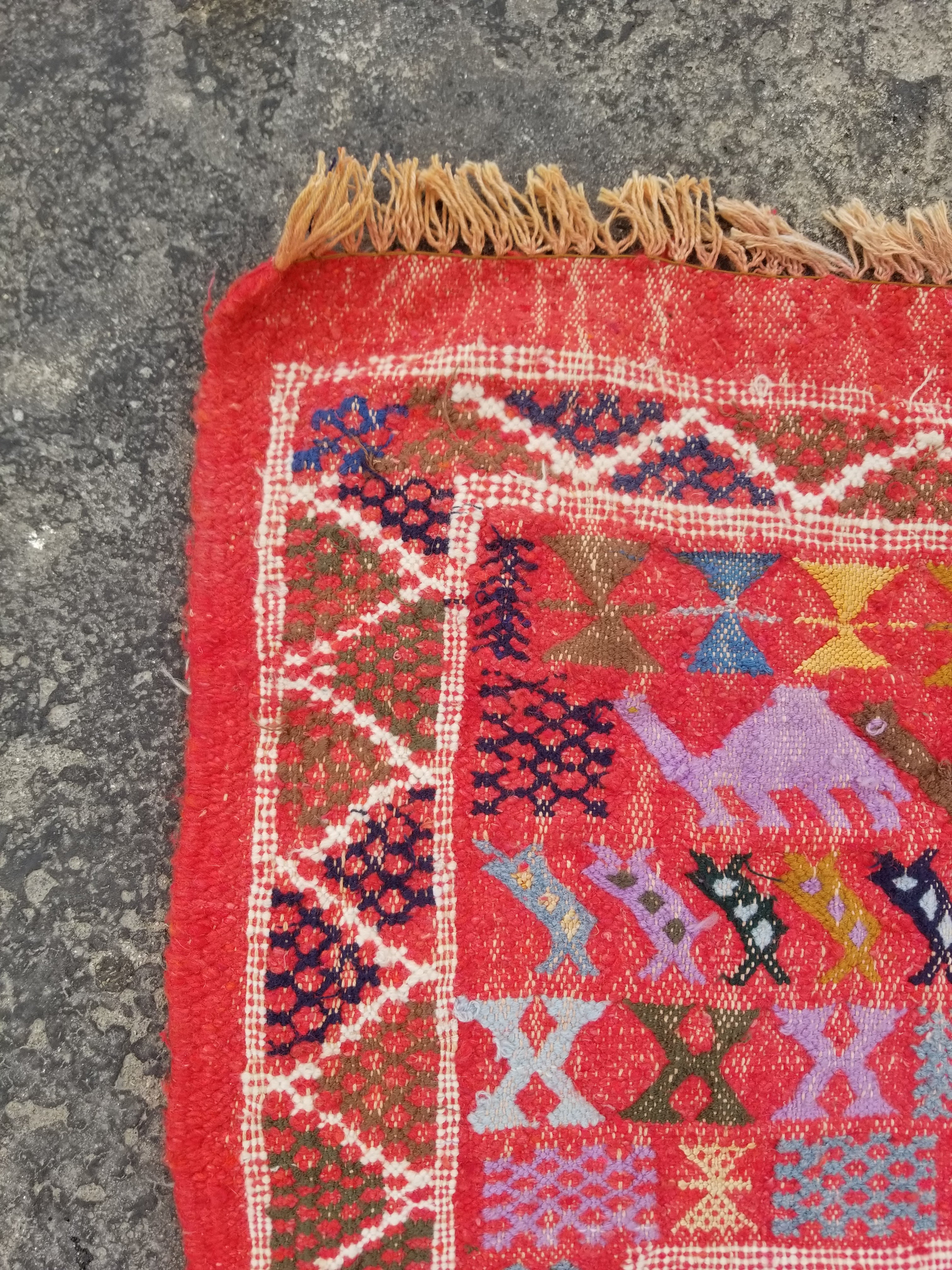 Vintage Traditional Handmade Moroccan Wool Multicolor Kilim 99x53cm
