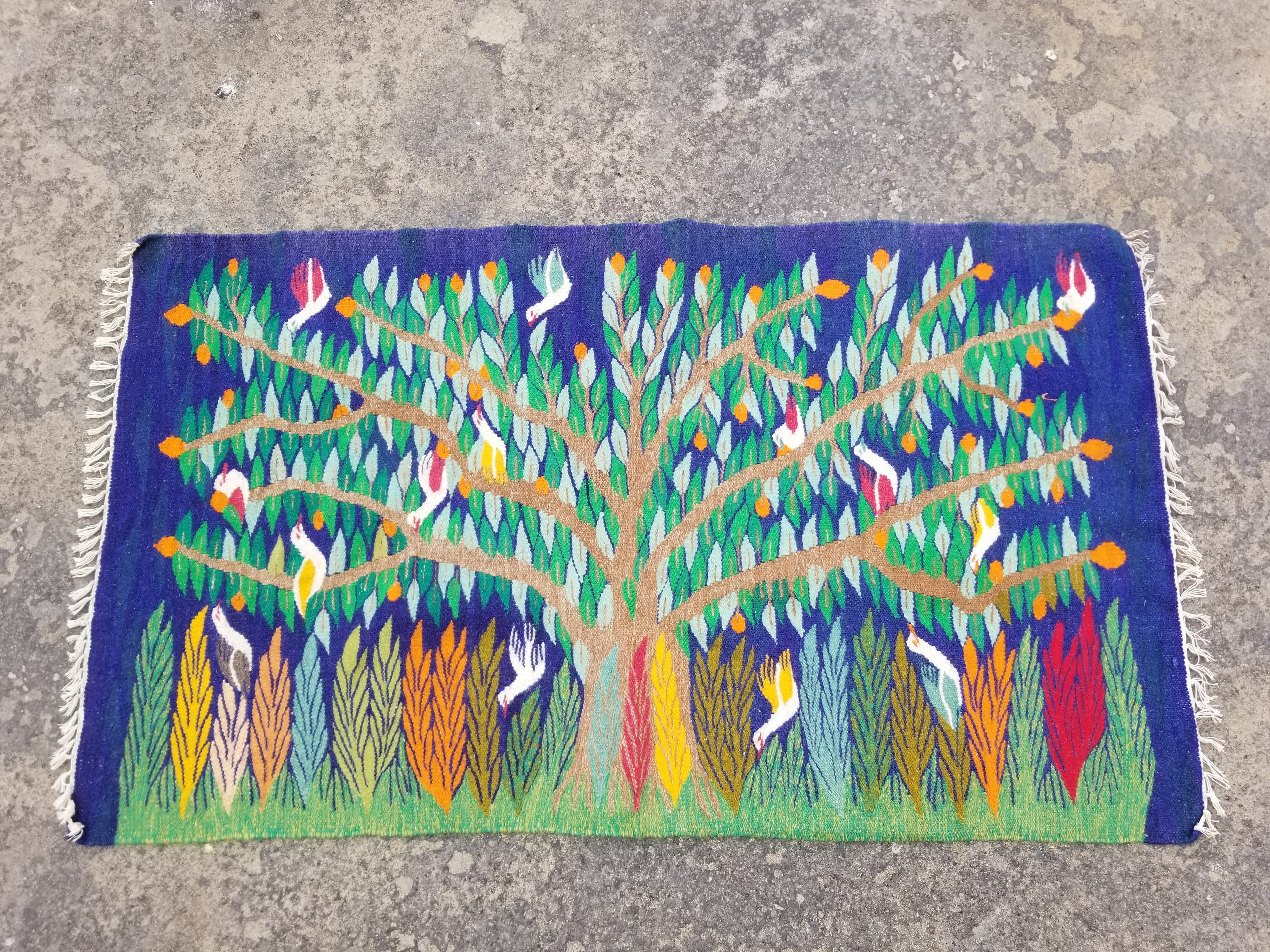 Vintage Traditional Handmade Tree of Life Wool Multicolor Kilim Tapestry 139x81cm