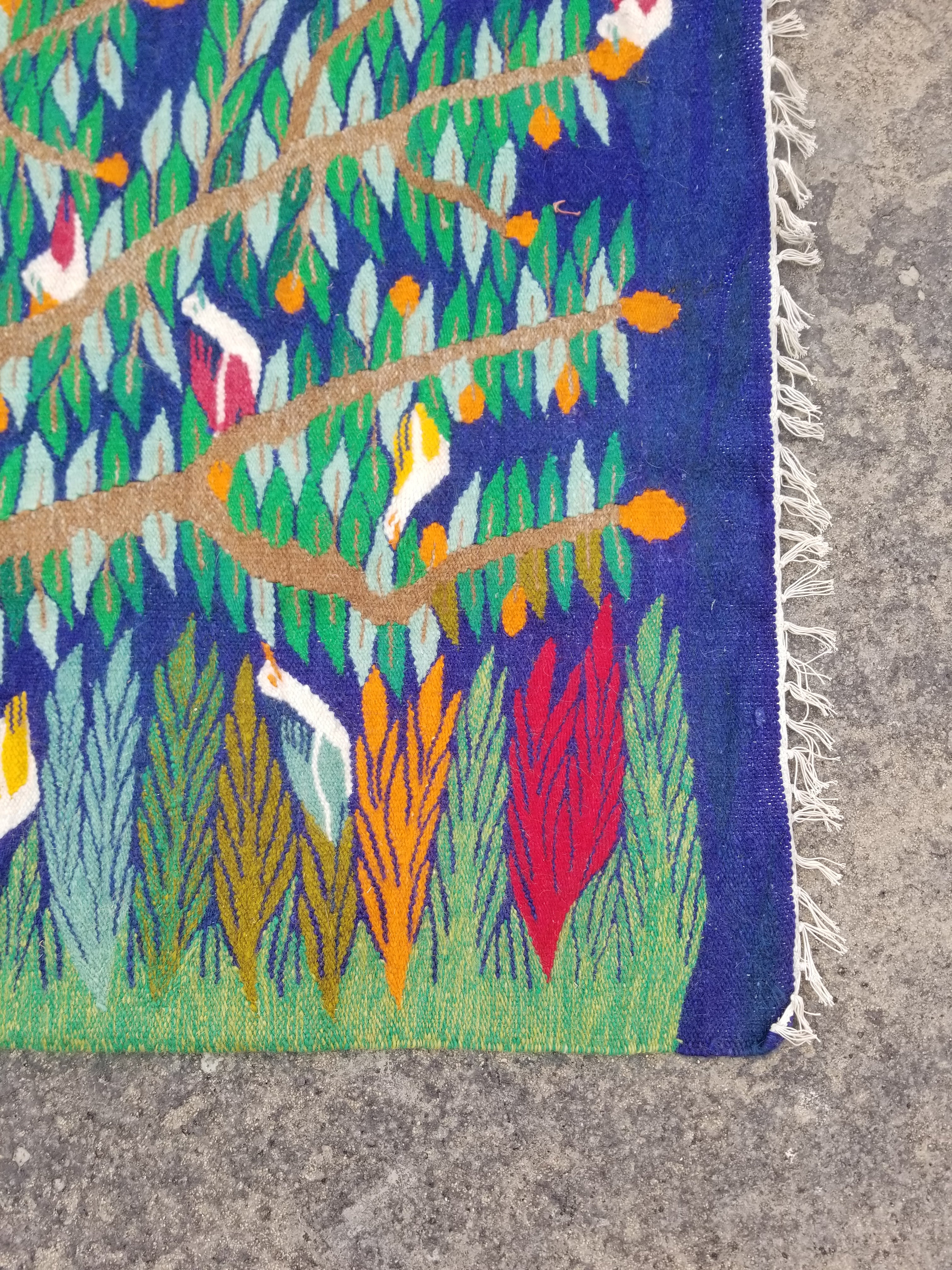 Vintage Traditional Handmade Tree of Life Wool Multicolor Kilim Tapestry 139x81cm