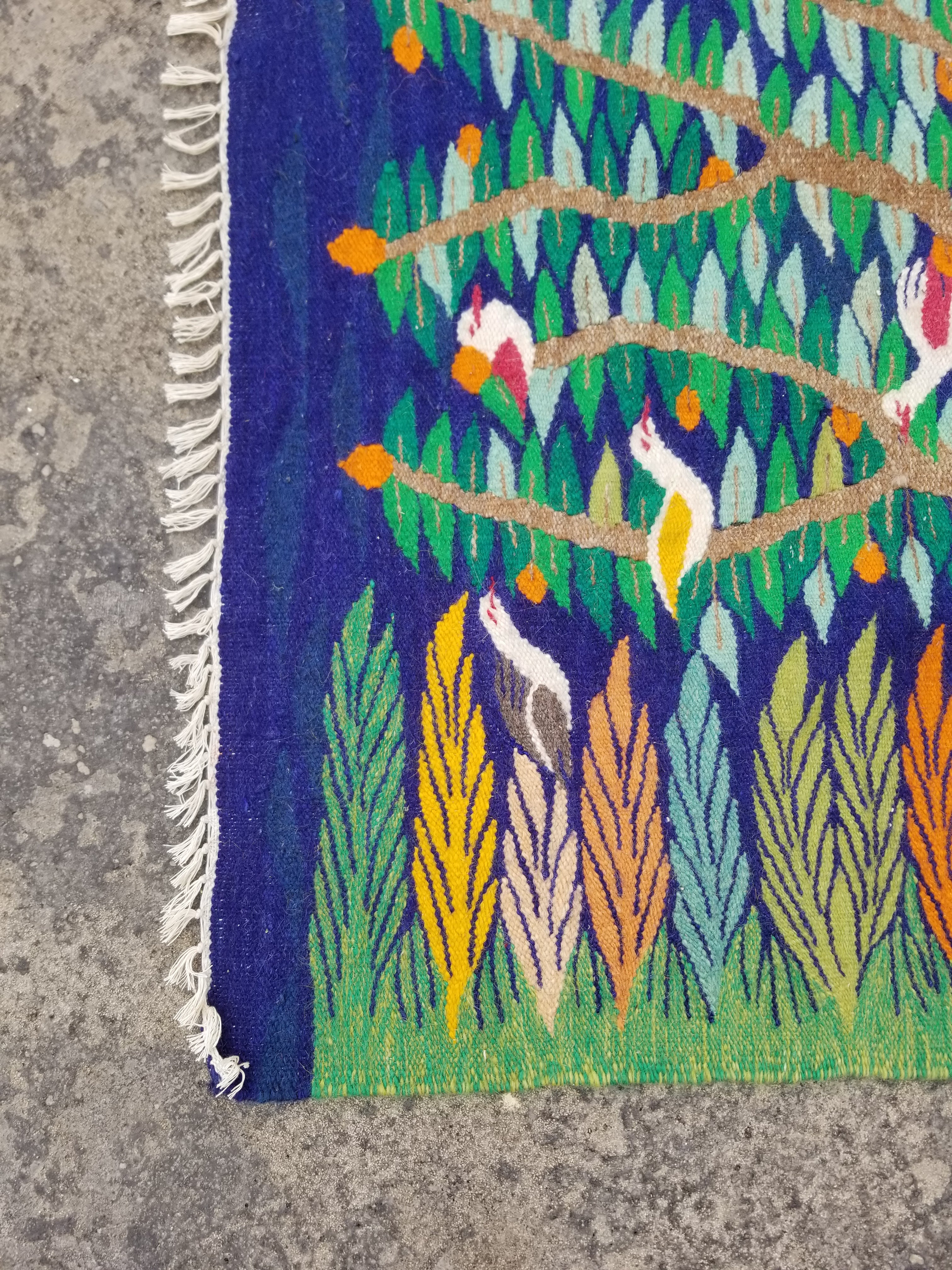 Vintage Traditional Handmade Tree of Life Wool Multicolor Kilim Tapestry 139x81cm