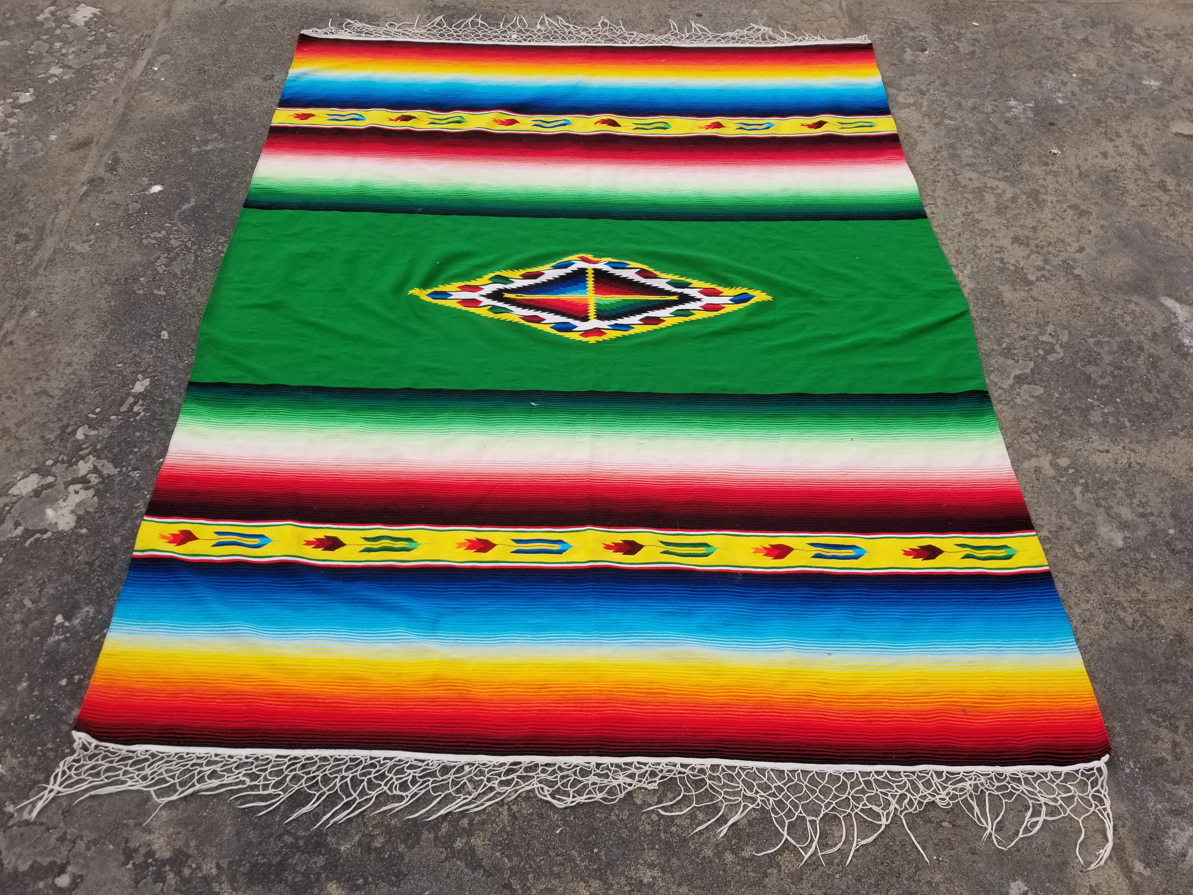 Vintage Traditional Handmade Mexican Serape Wool Multicolor Kilim 208x162cm