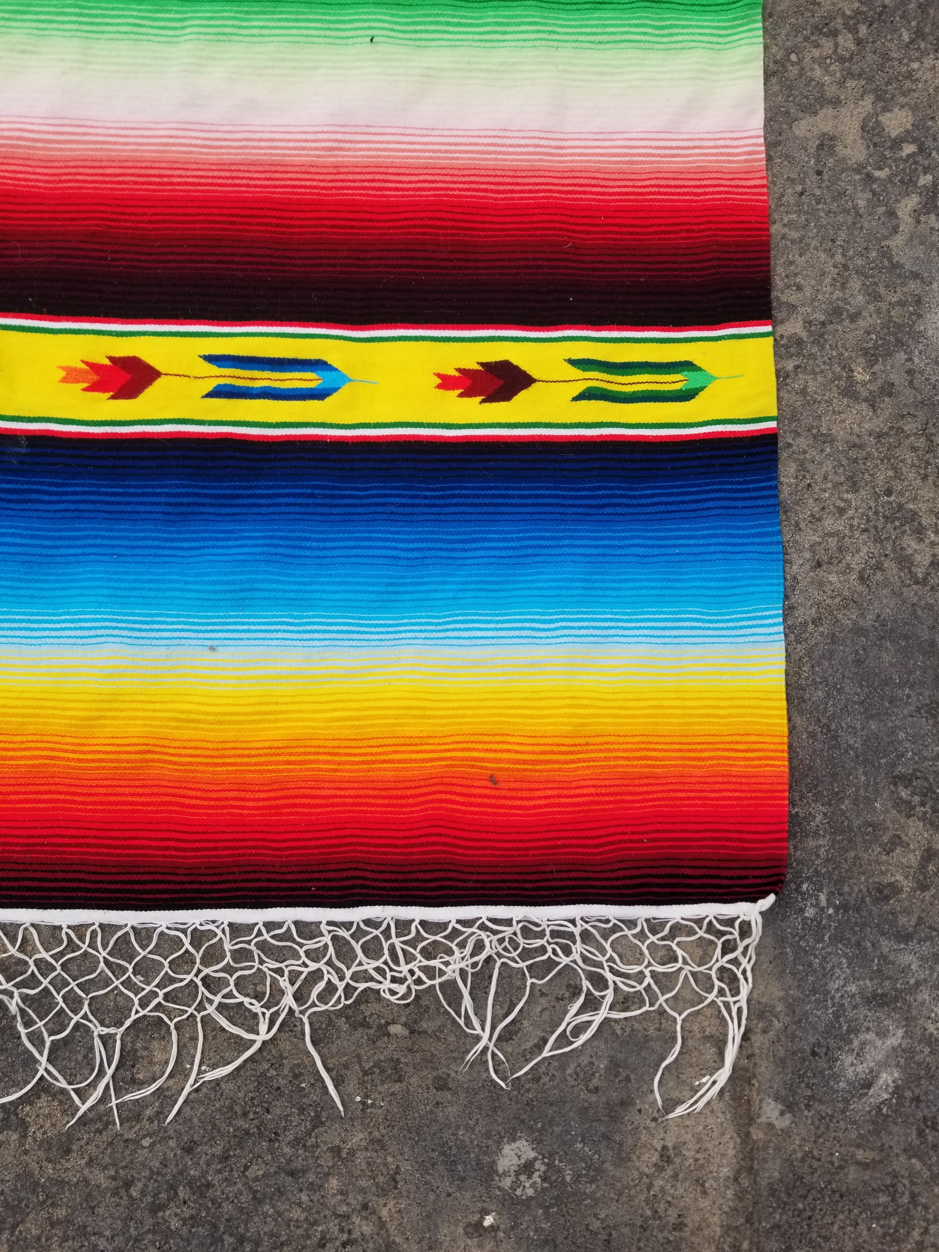 Vintage Traditional Handmade Mexican Serape Wool Multicolor Kilim 208x162cm