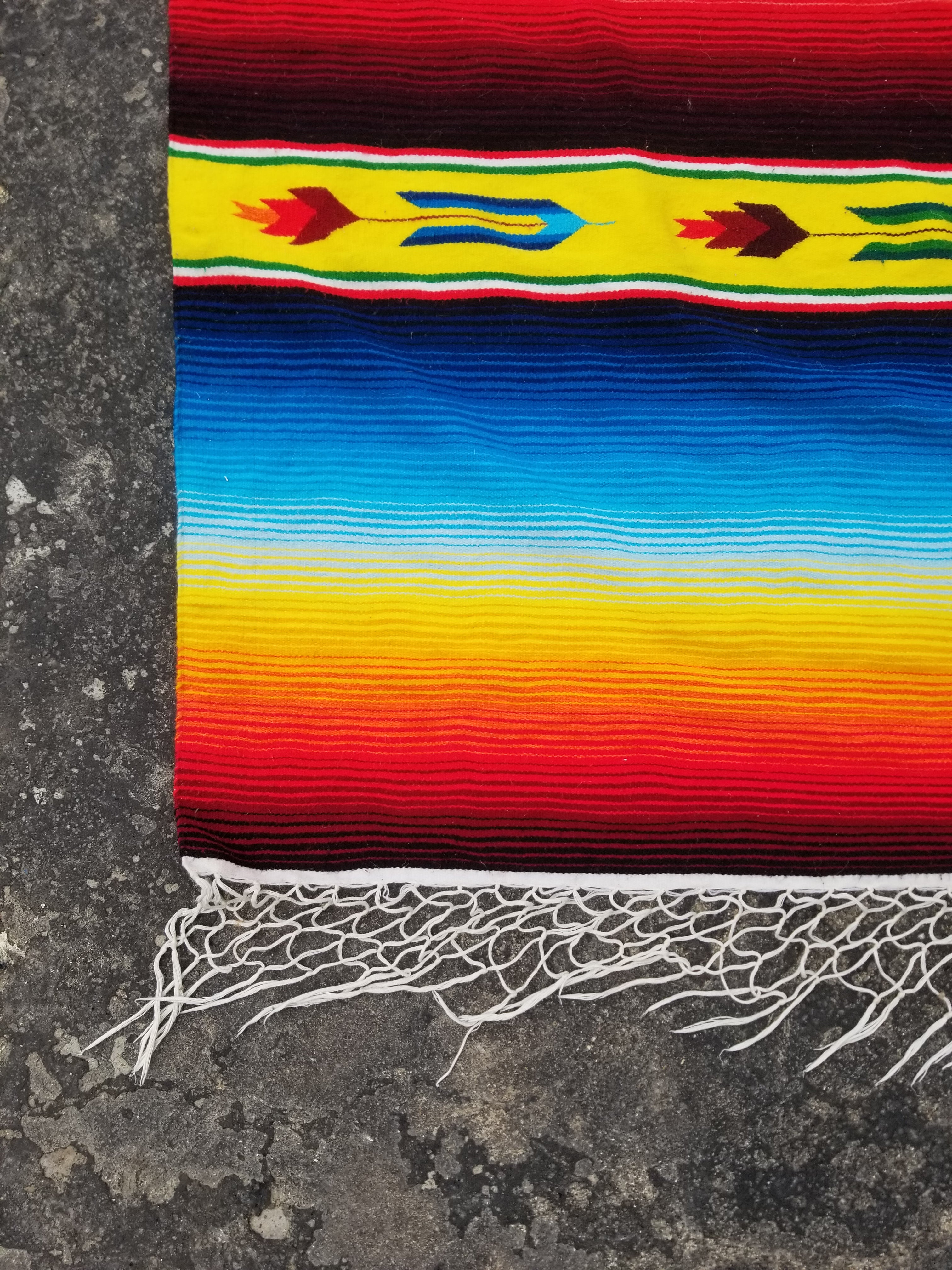 Vintage Traditional Handmade Mexican Serape Wool Multicolor Kilim 208x162cm