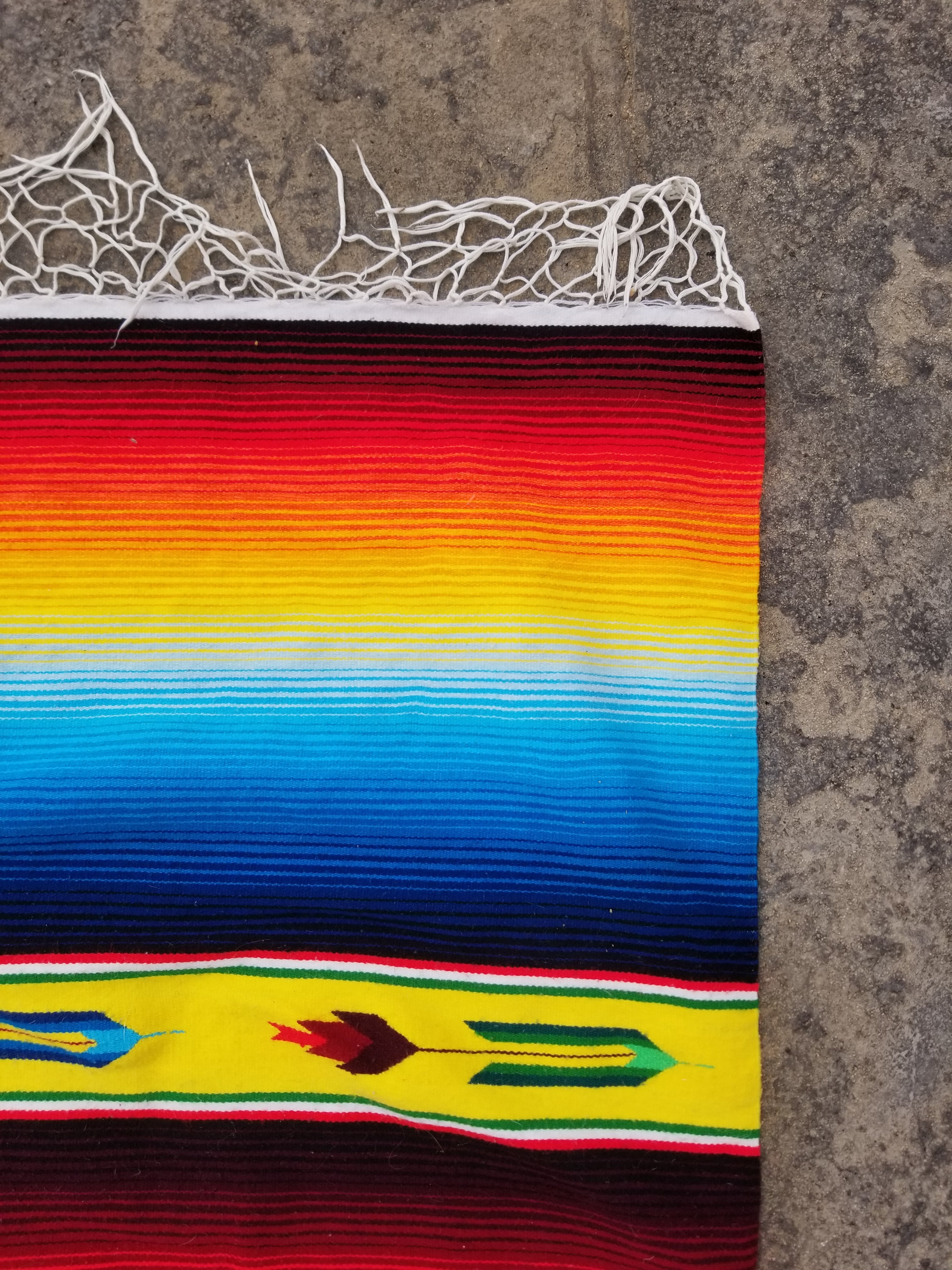 Vintage Traditional Handmade Mexican Serape Wool Multicolor Kilim 208x162cm