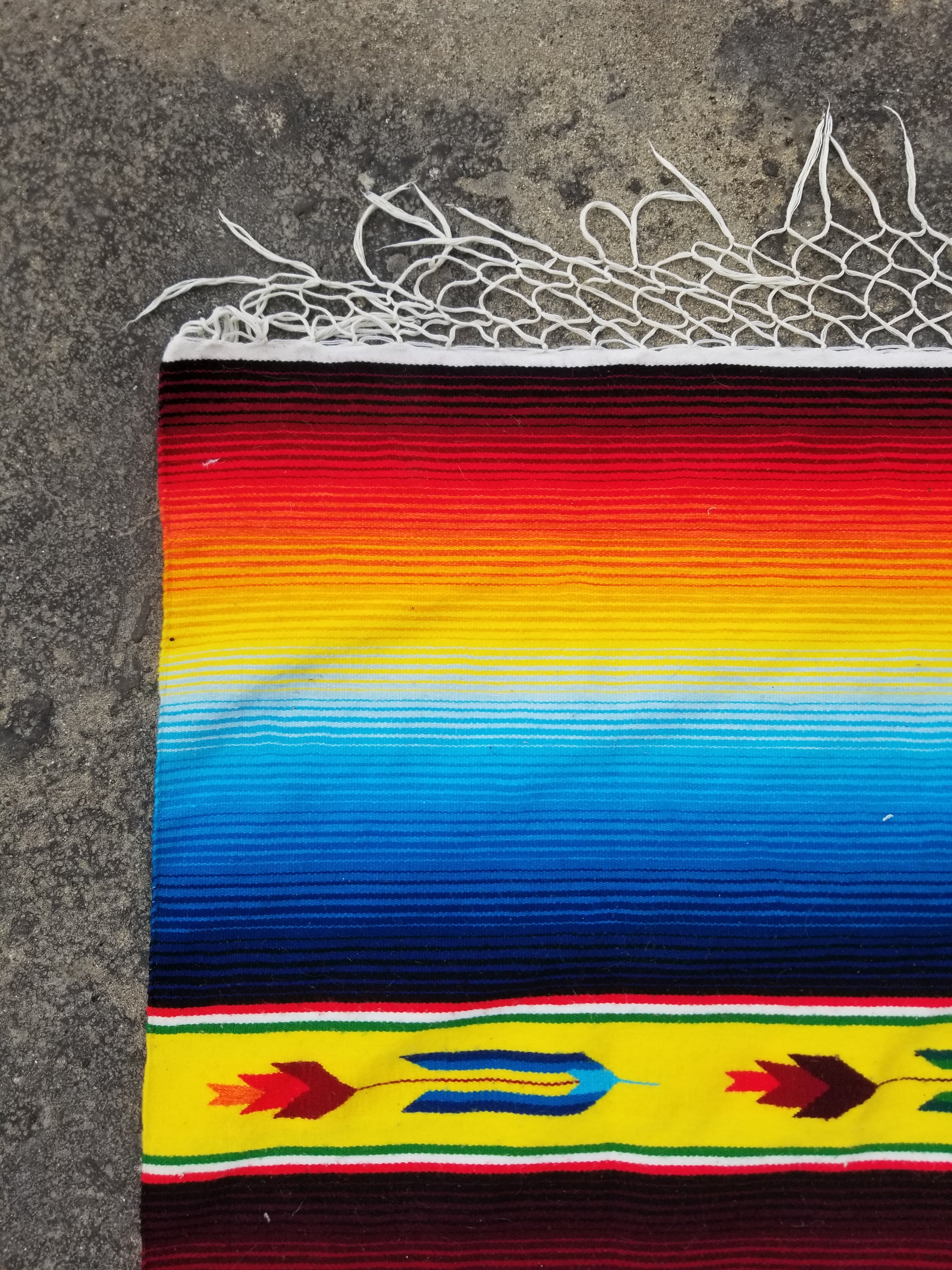 Vintage Traditional Handmade Mexican Serape Wool Multicolor Kilim 208x162cm