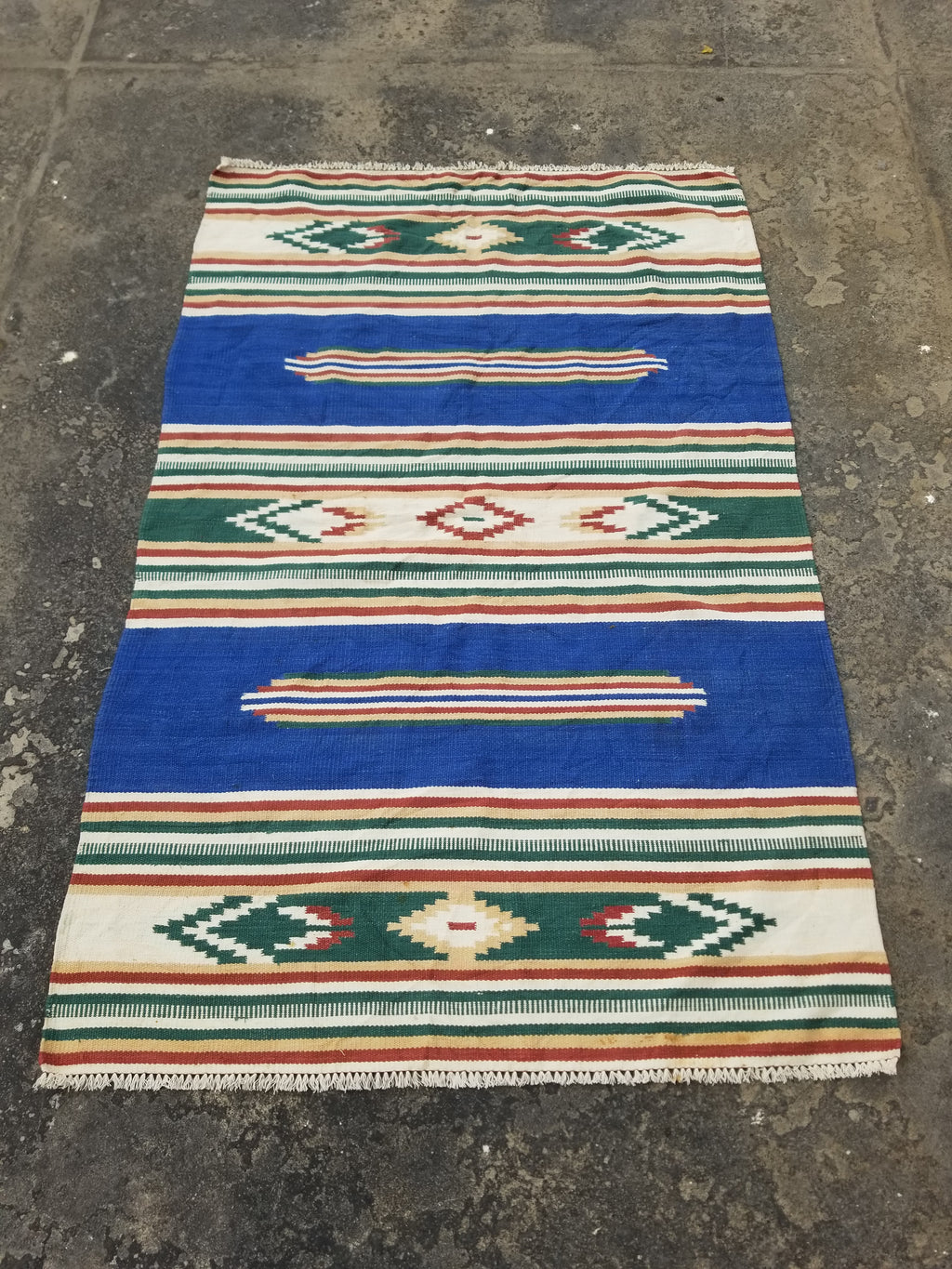 Vintage Native American Handmade Mexican Wool Multicolor Kilim 185x119cm