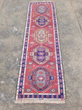 Antique Traditional Handmade Caucasian Kazak Wool Multicolor Runner 271x83cm