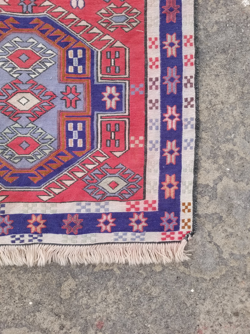 Antique Traditional Handmade Caucasian Kazak Wool Multicolor Runner 271x83cm