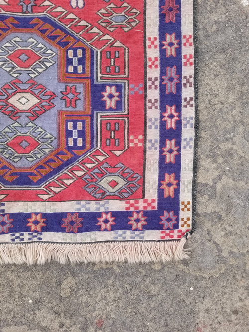 Antique Traditional Handmade Caucasian Kazak Wool Multicolor Runner 271x83cm