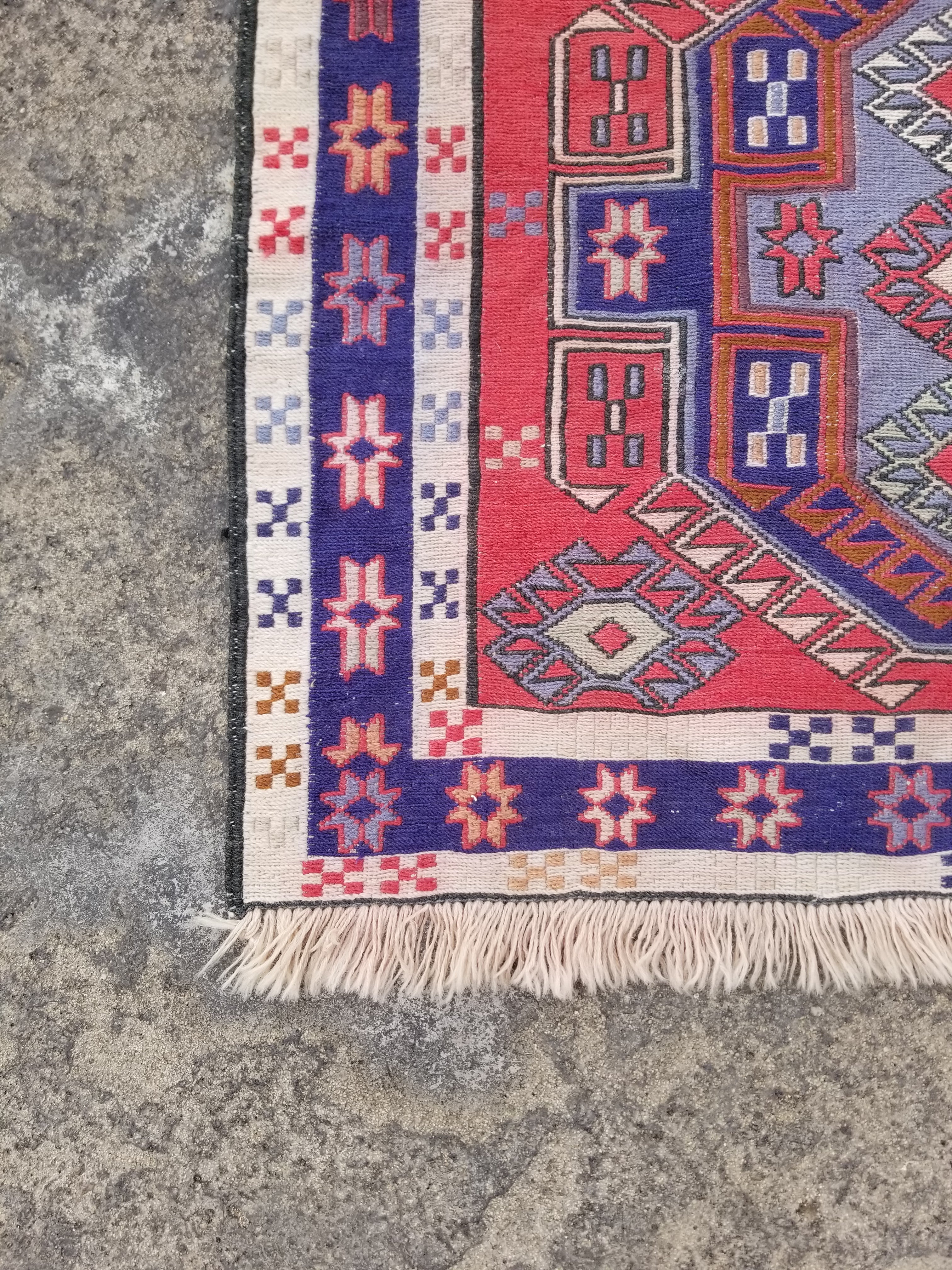 Antique Traditional Handmade Caucasian Kazak Wool Multicolor Runner 271x83cm