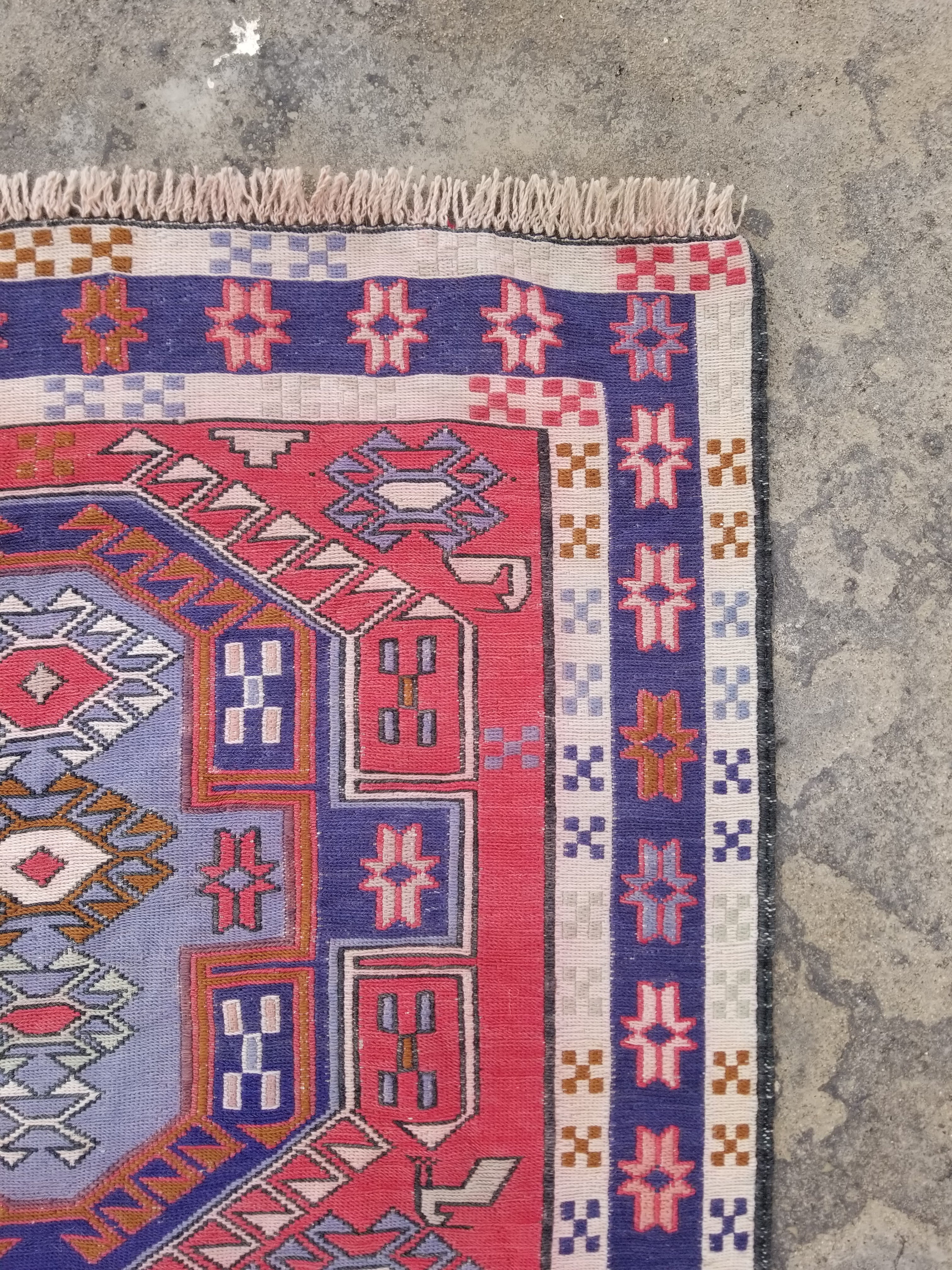 Antique Traditional Handmade Caucasian Kazak Wool Multicolor Runner 271x83cm